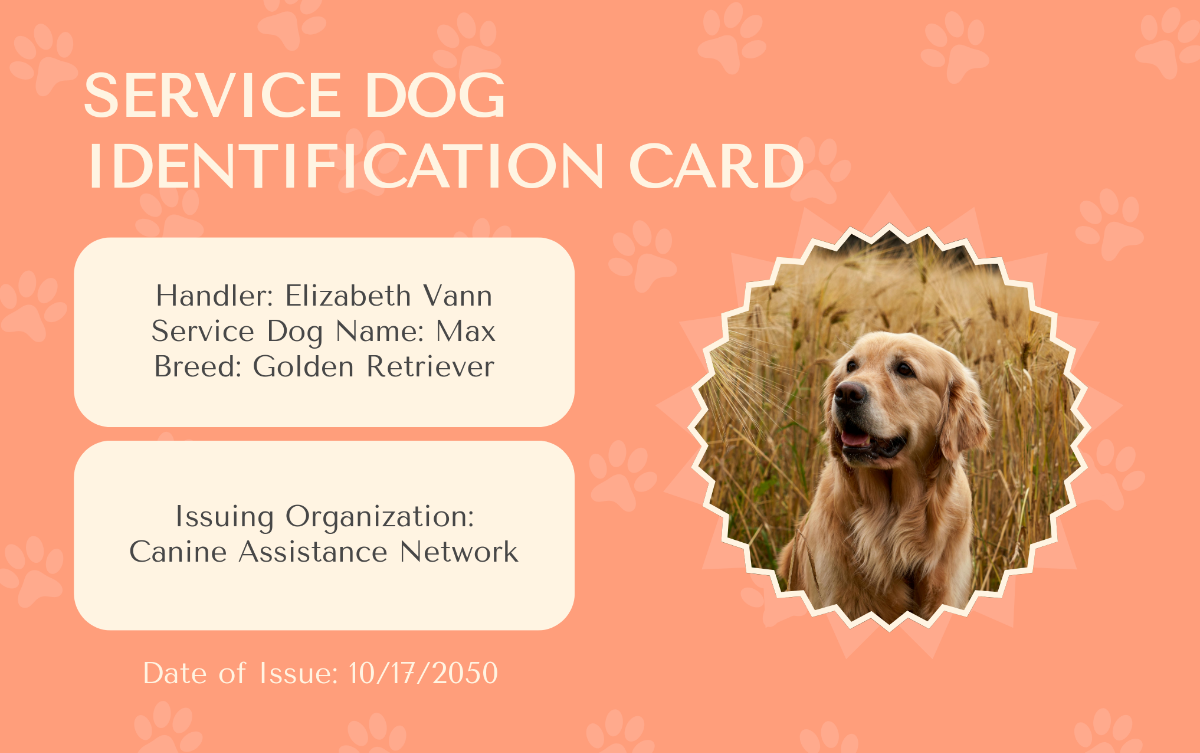 Front and Back Service Dog ID Card Template - Edit Online & Download