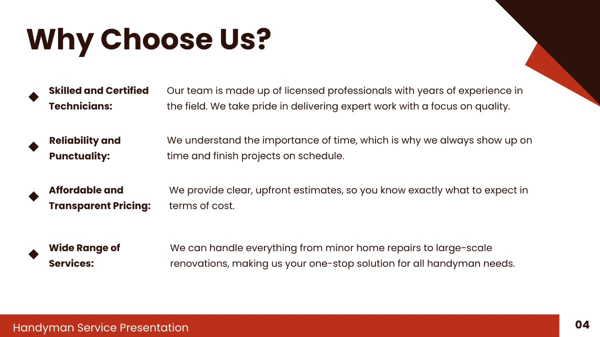 Free Handyman Service Presentation Template to Edit Online