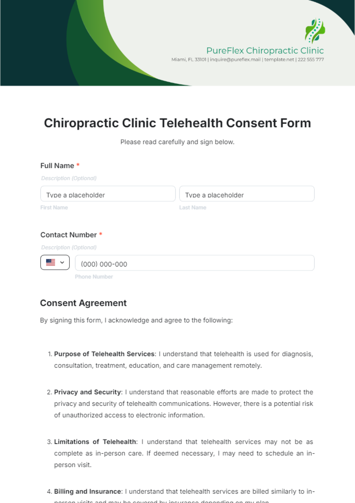 Chiropractic Clinic Telehealth Consent Form Template - Edit Online & Download