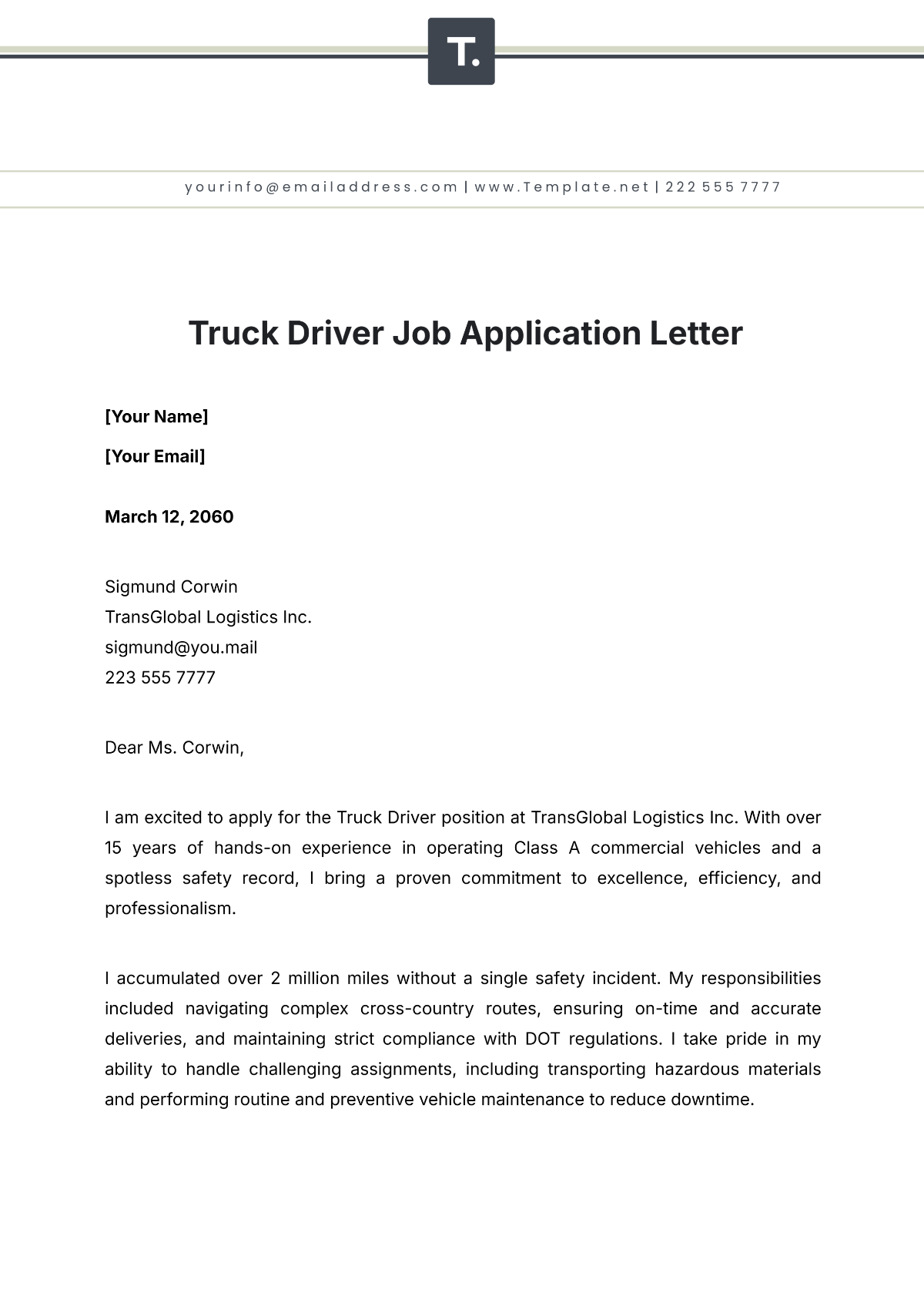 Truck Driver Letter Template - Edit Online & Download