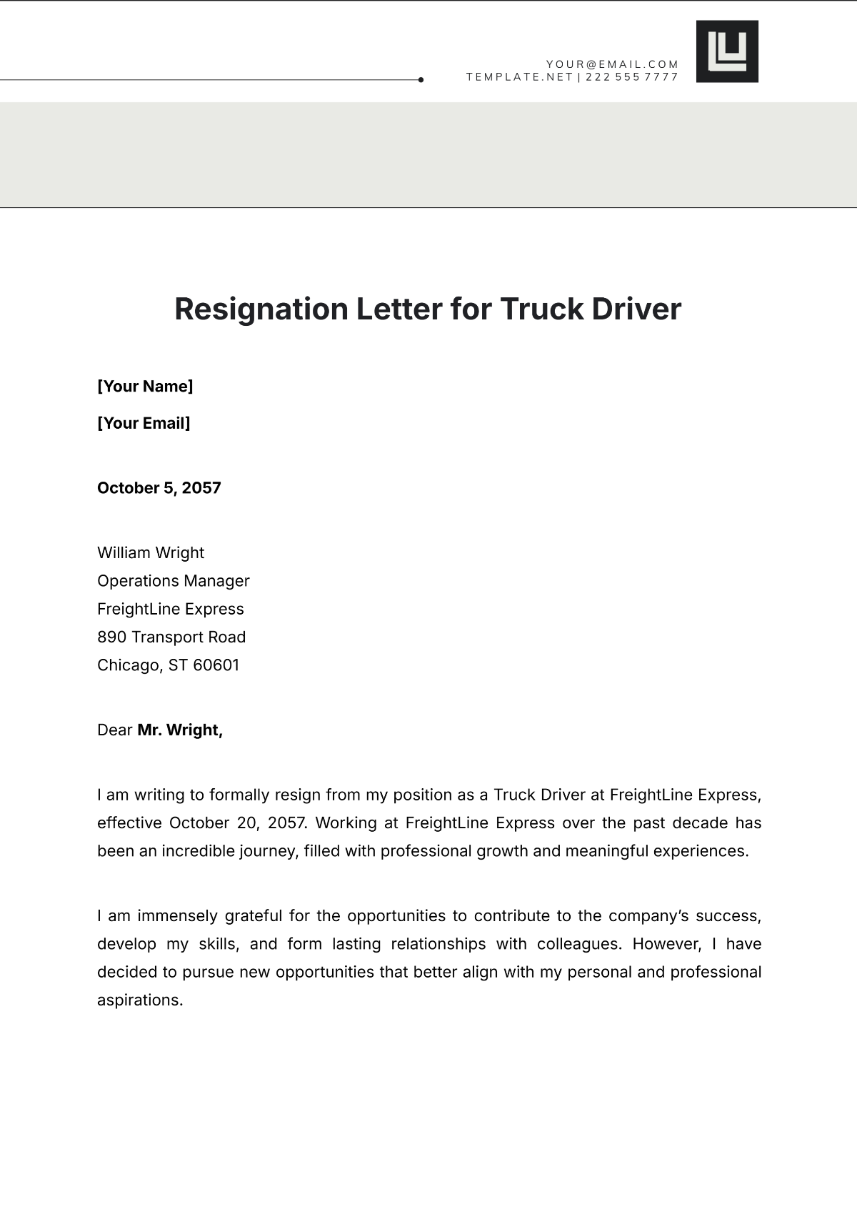 Resignation Letter for Truck Driver Template - Edit Online & Download