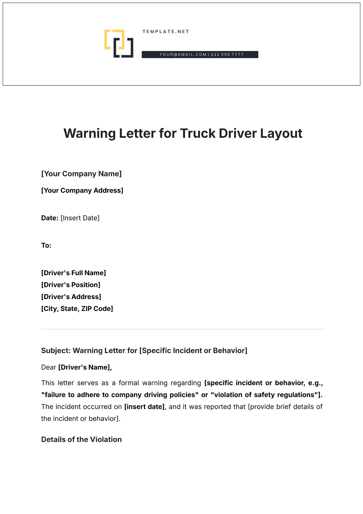 Warning Letter for Truck Driver Layout Template - Edit Online & Download