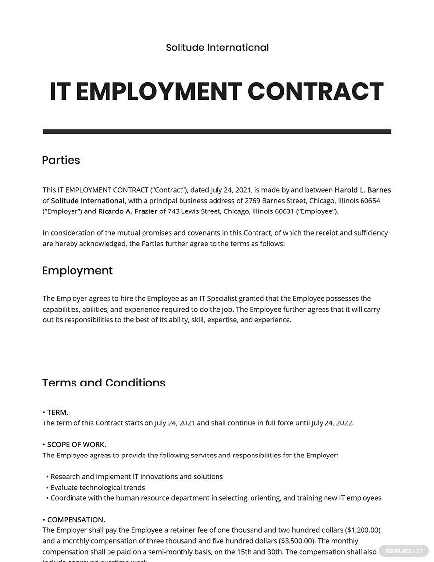 IT Employment Contract Template