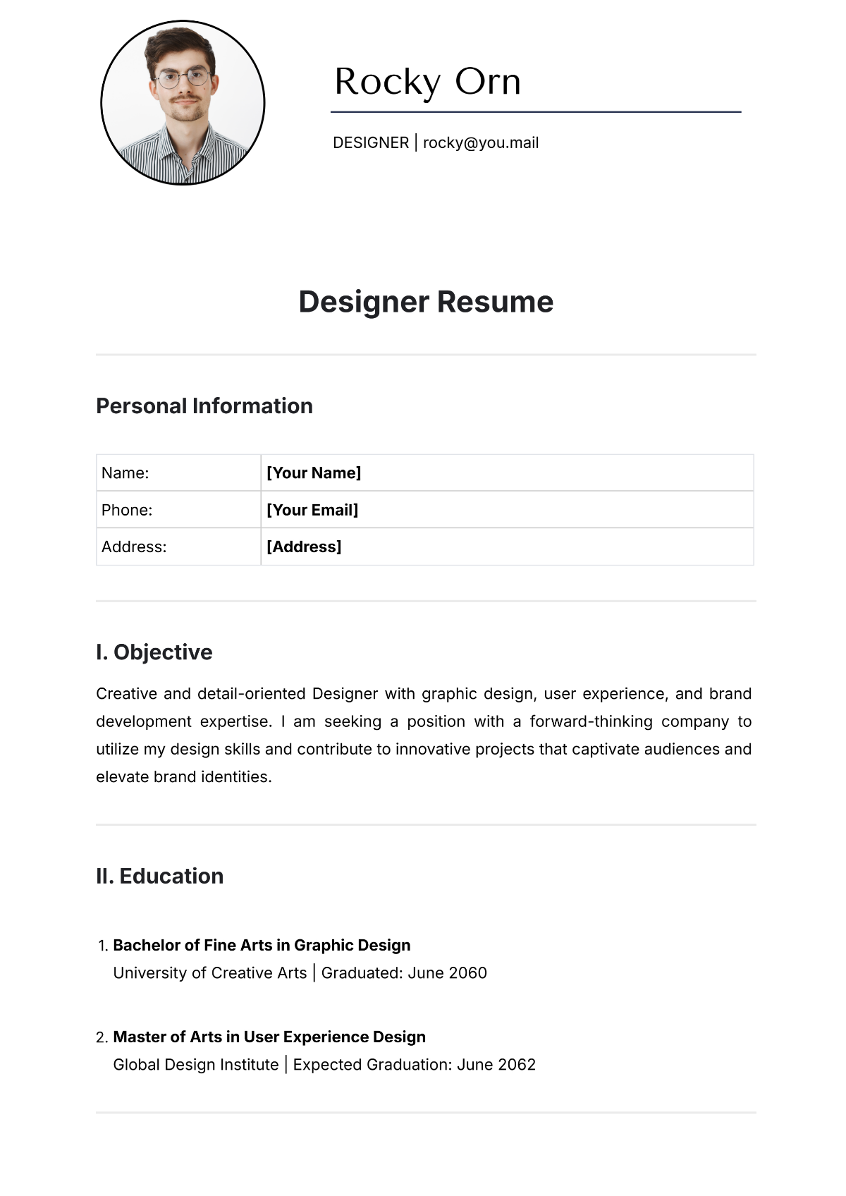 Designer Resume Template - Edit Online & Download