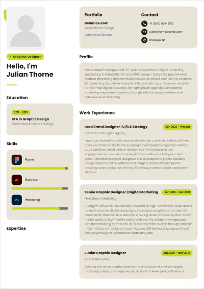 Free Designer ATS Resume Template, AI Resume Builder