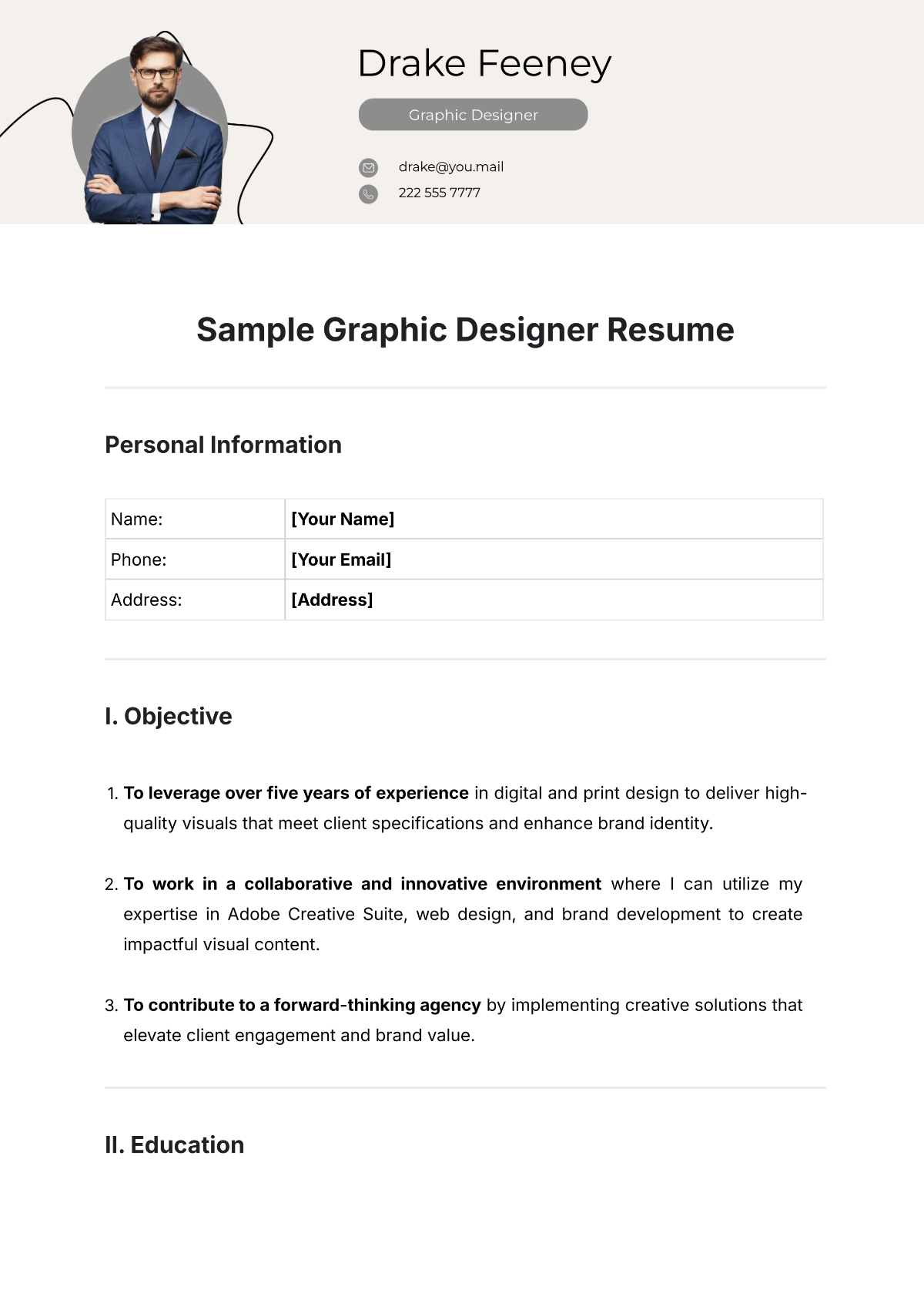 Sample Graphic Designer Resume Template - Edit Online & Download