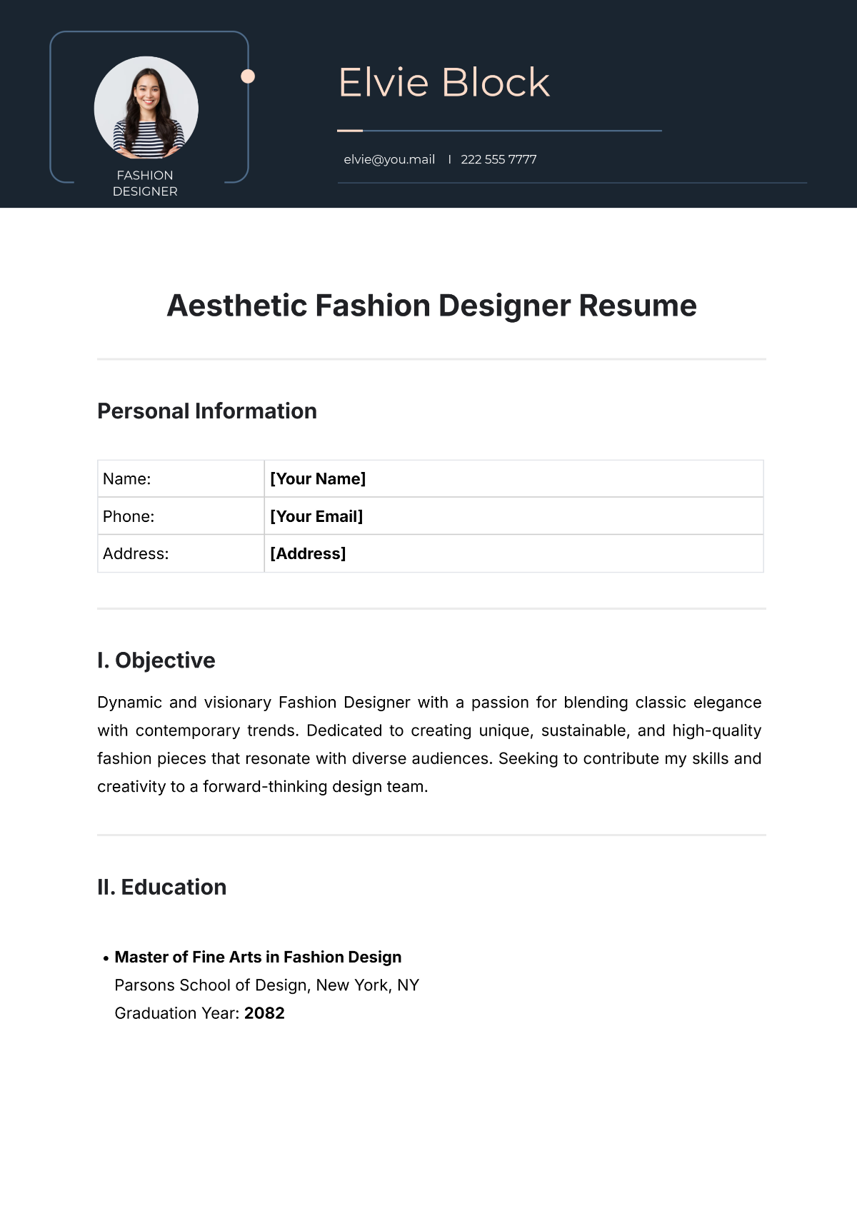 Aesthetic Fashion Designer Resume Template - Edit Online & Download