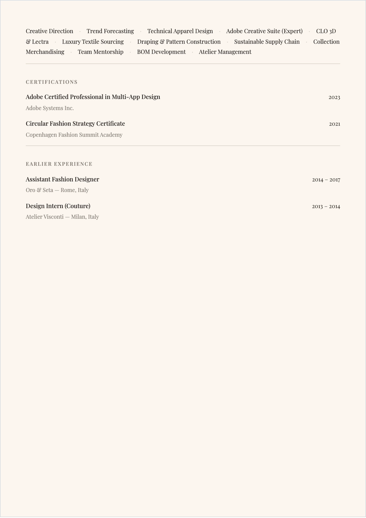 Free Aesthetic Fashion Designer ATS Resume Template, AI Resume Builder