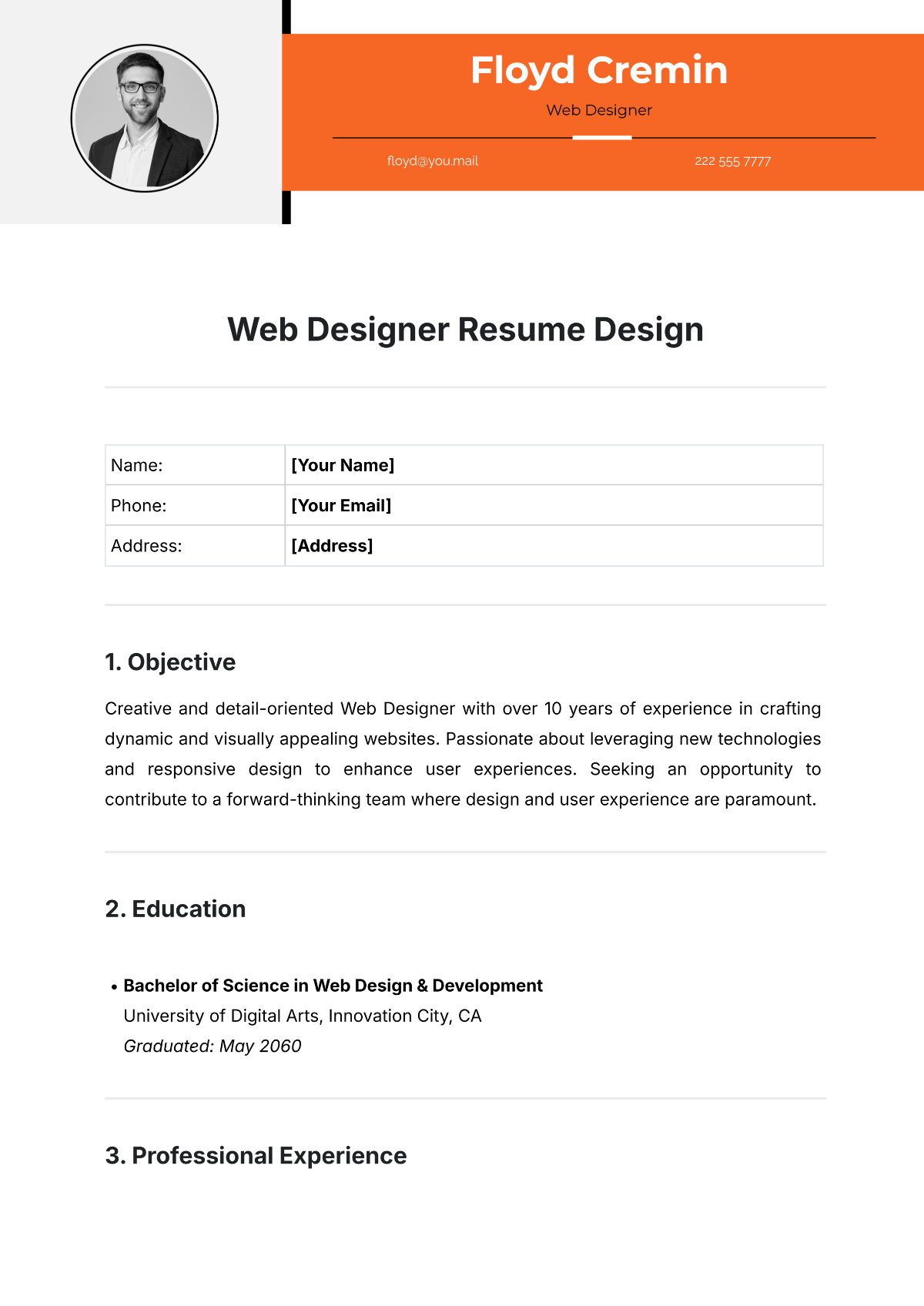 Web Designer Resume Design Template - Edit Online & Download