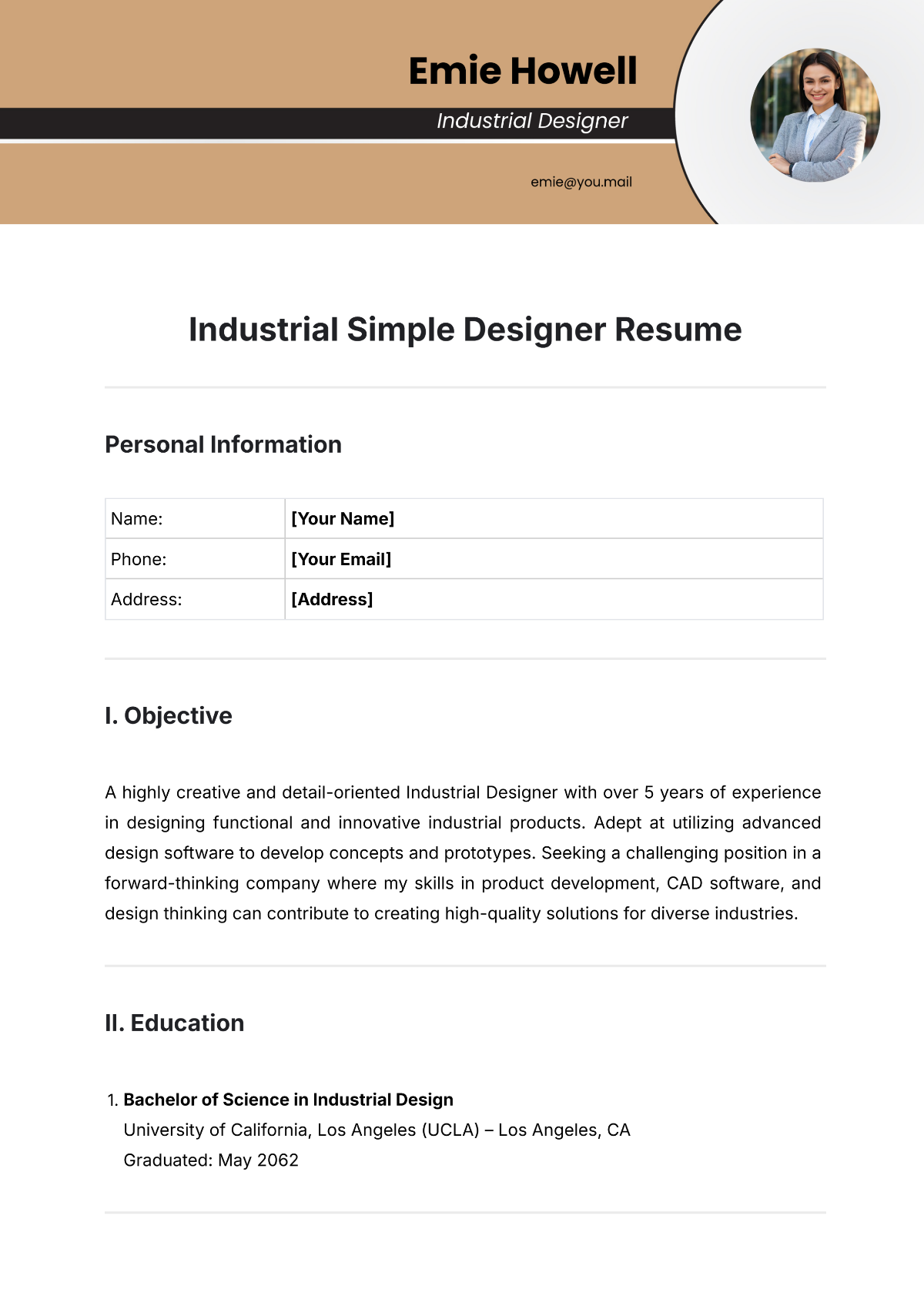 Industrial Simple Designer Resume Template - Edit Online & Download