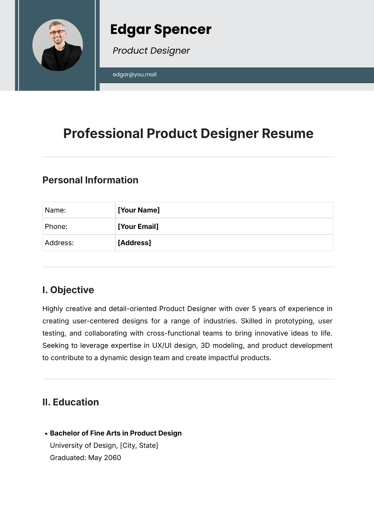 Professional Product Designer Resume Template - Edit Online & Download