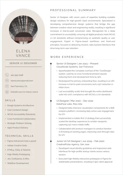 Free UI Designer ATS Resume Template, AI Resume Builder