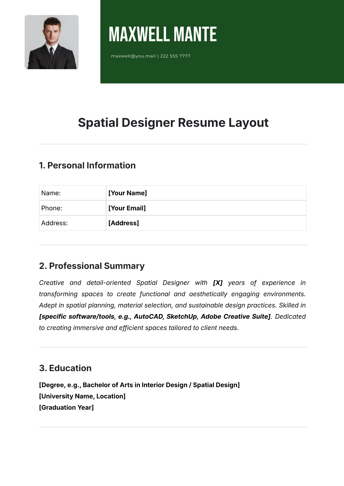 Spatial Designer Resume Layout  Template - Edit Online & Download