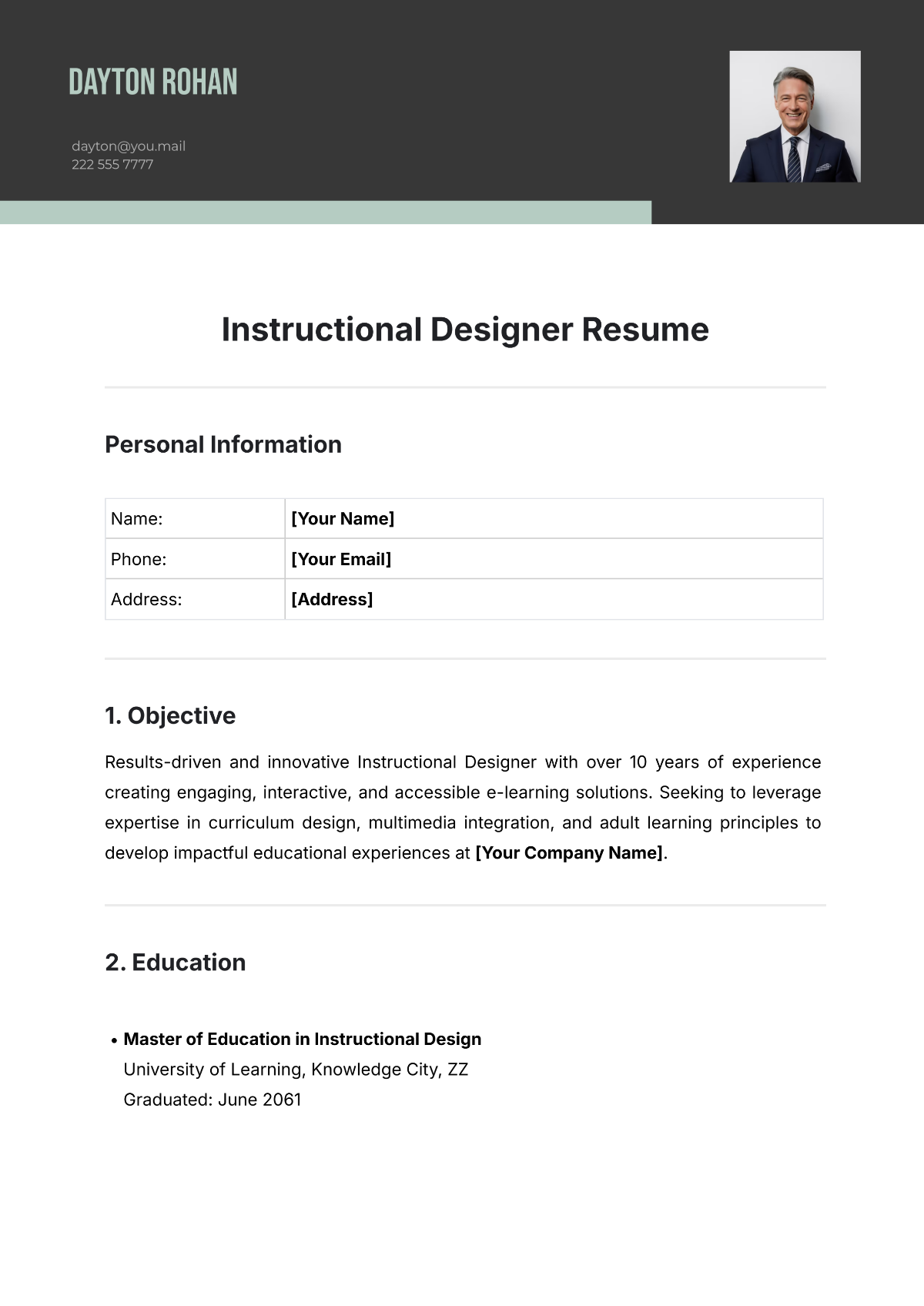 Instructional Designer Resume Template - Edit Online & Download