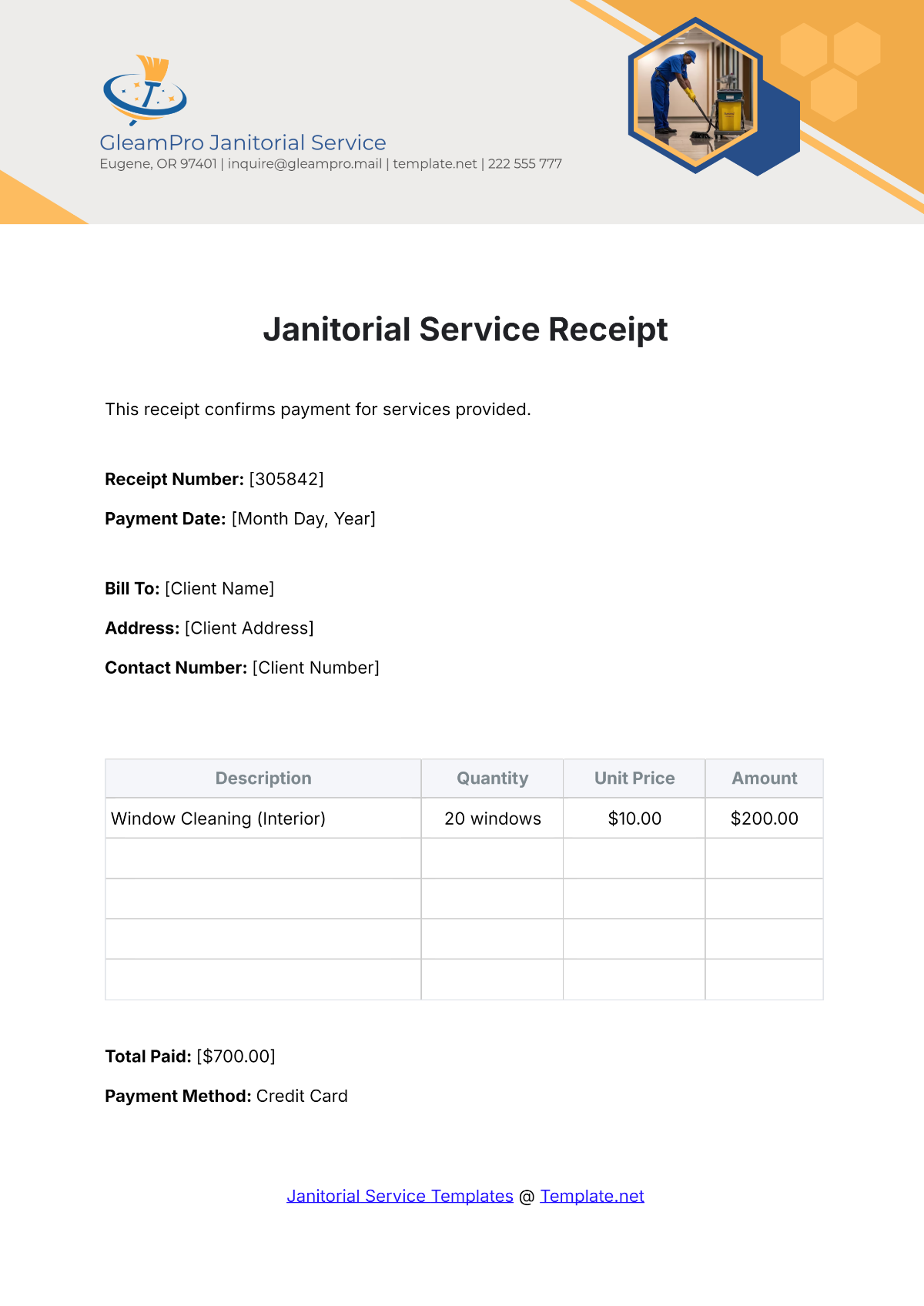 Janitorial Service Receipt Template - Edit Online & Download