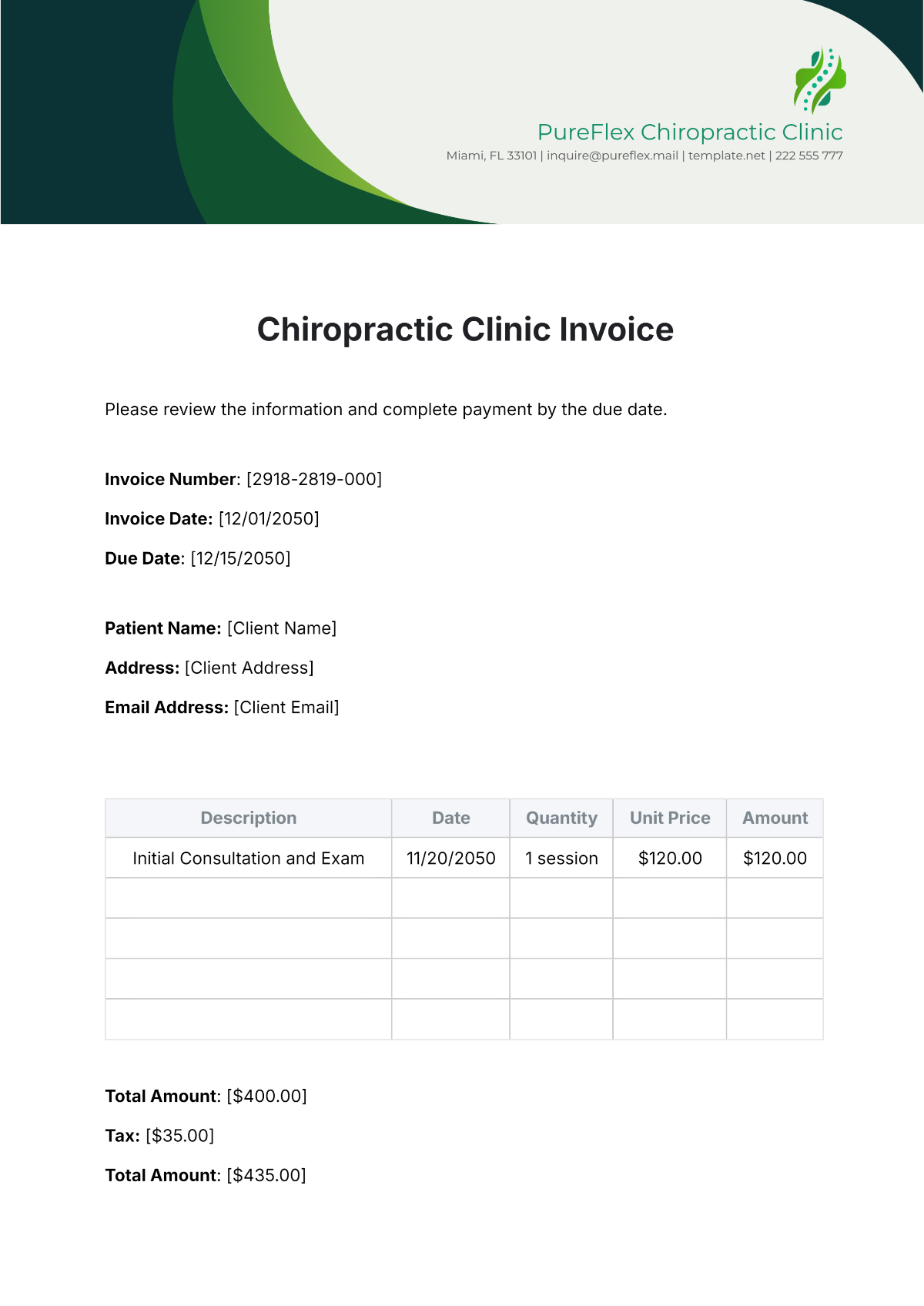 Chiropractic Clinic Invoice Template - Edit Online & Download