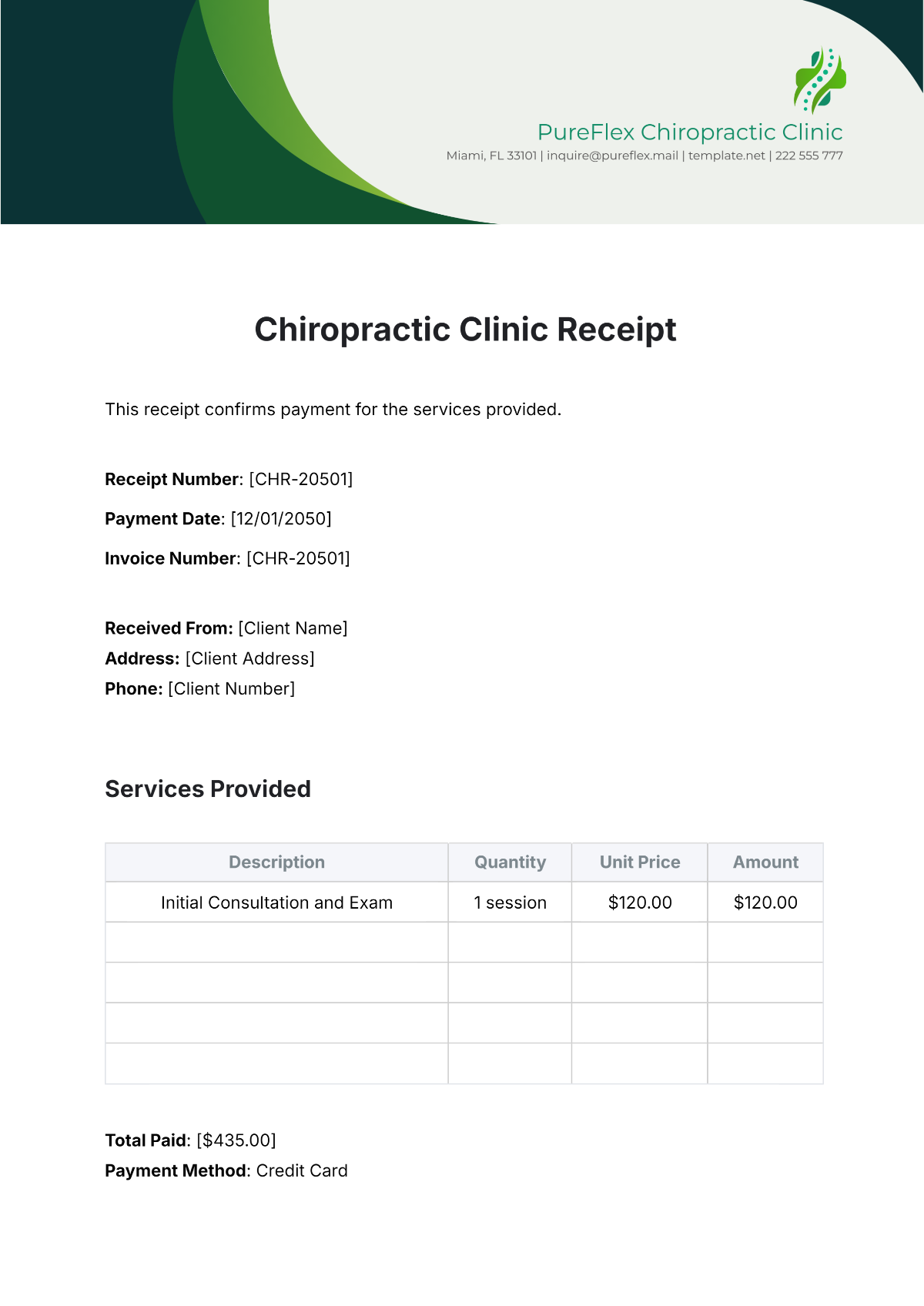 Chiropractic Clinic Receipt Template - Edit Online & Download