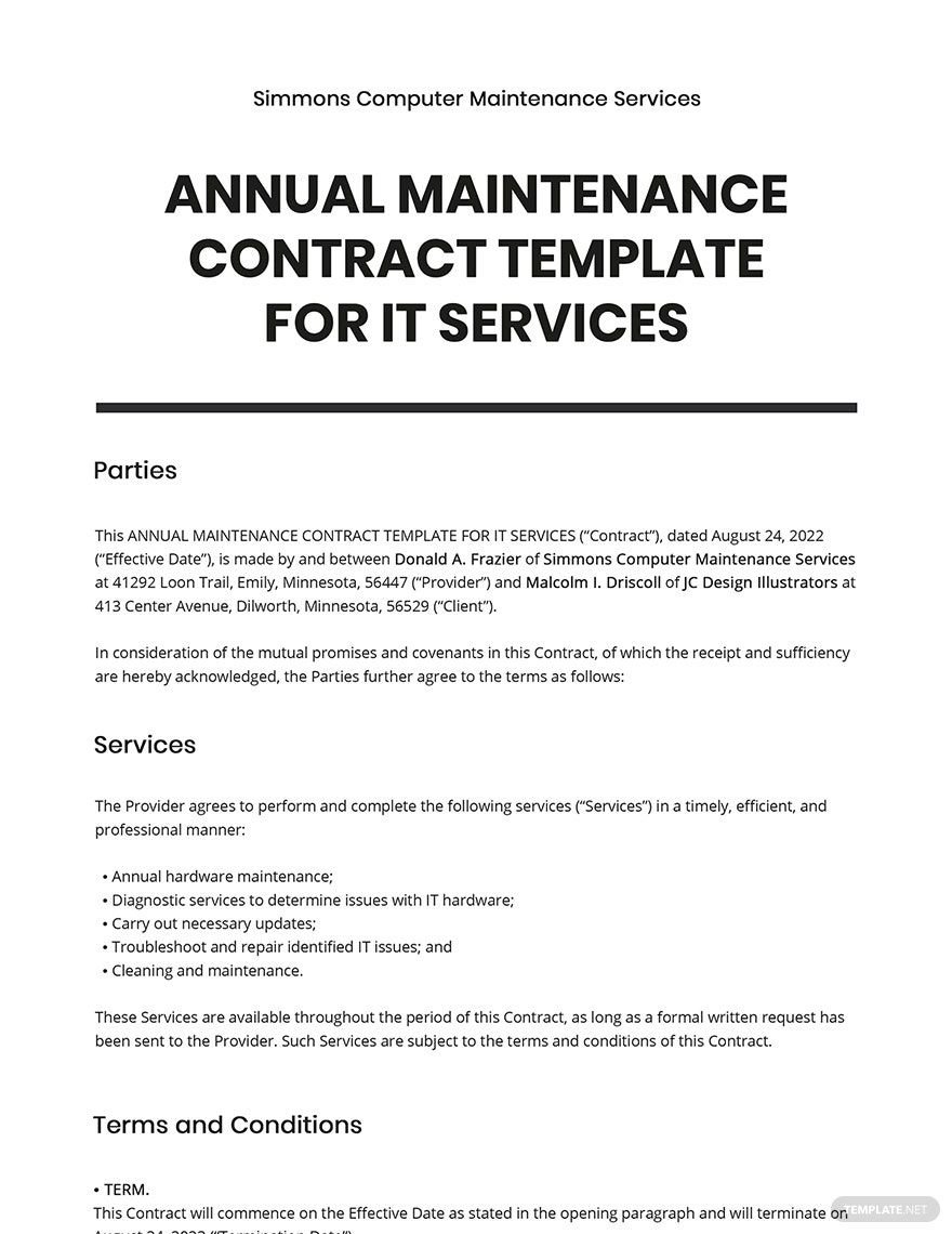 Annual Maintenance Contract Template for IT Services