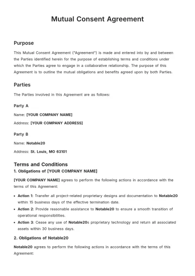 Free Mutual Consent Agreement Template to Edit Online