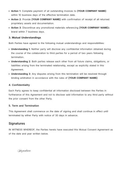 Free Mutual Consent Agreement Template to Edit Online