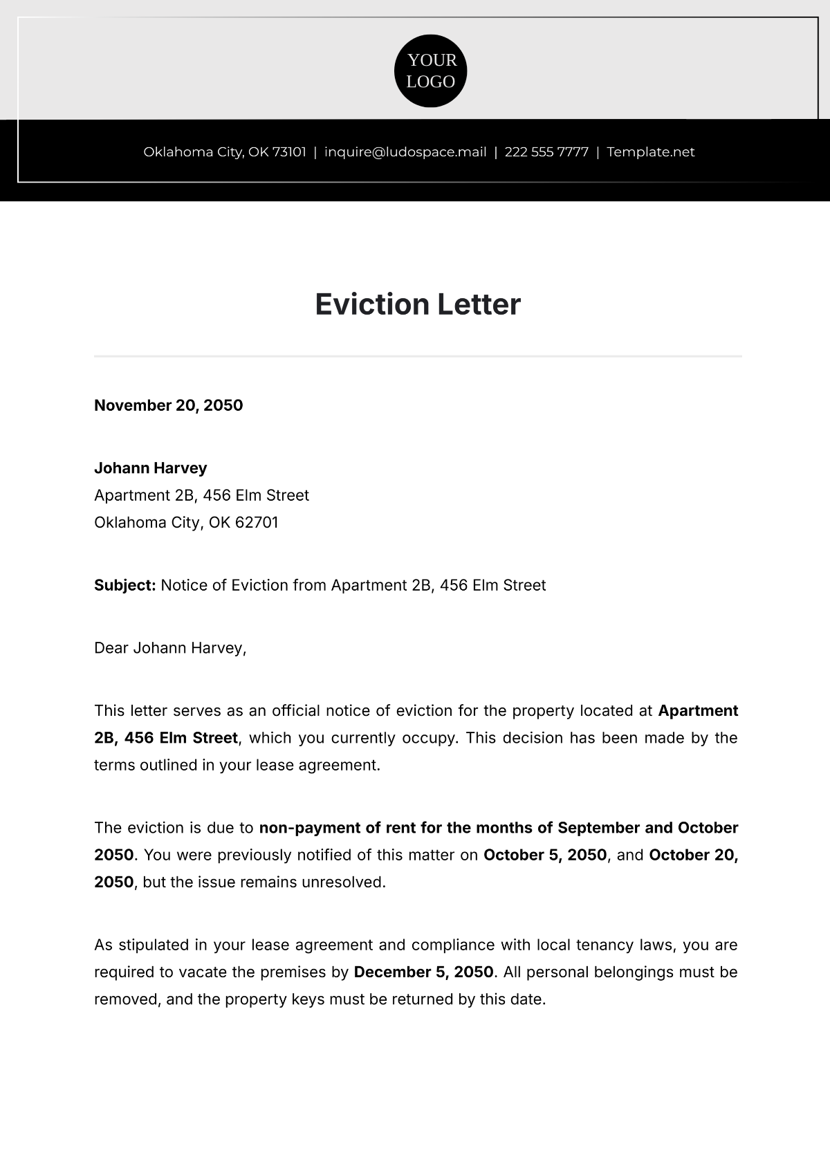 Eviction Letter Template - Edit Online & Download