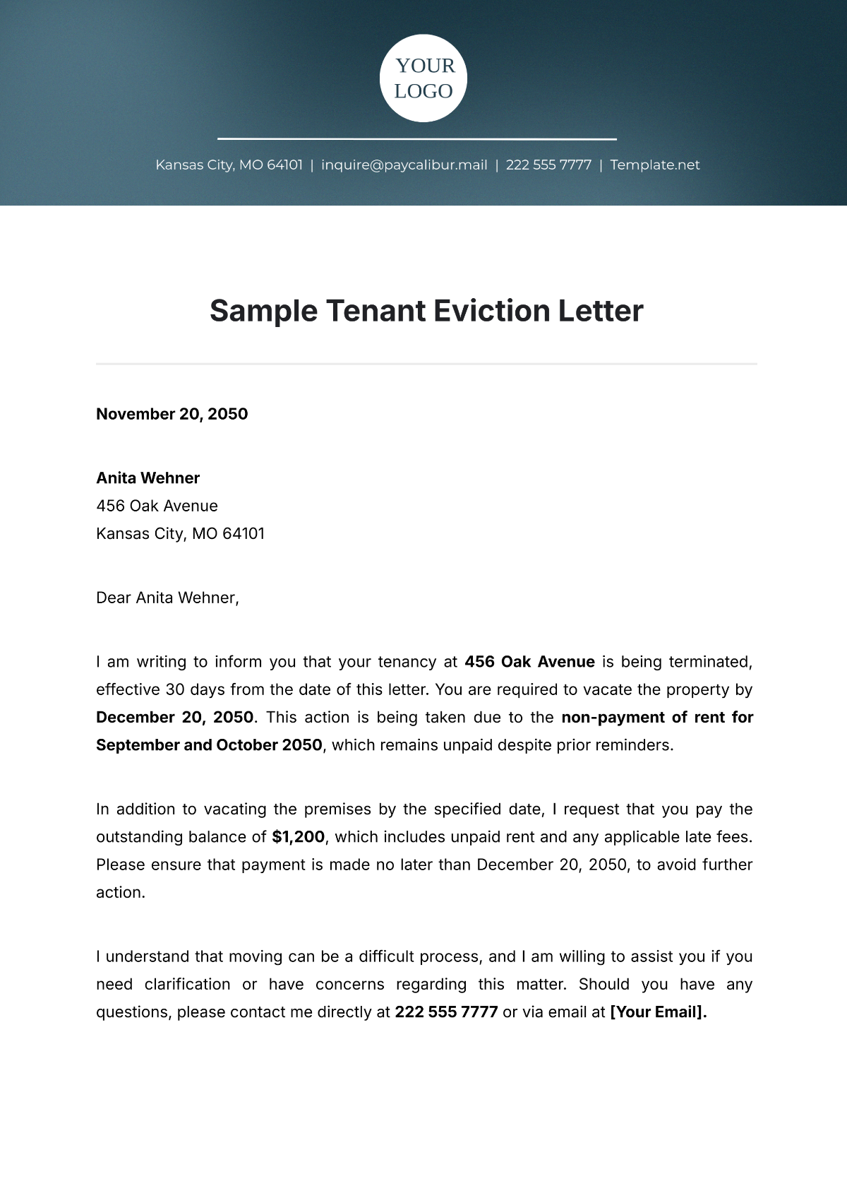 Sample Tenant Eviction Letter Template - Edit Online & Download