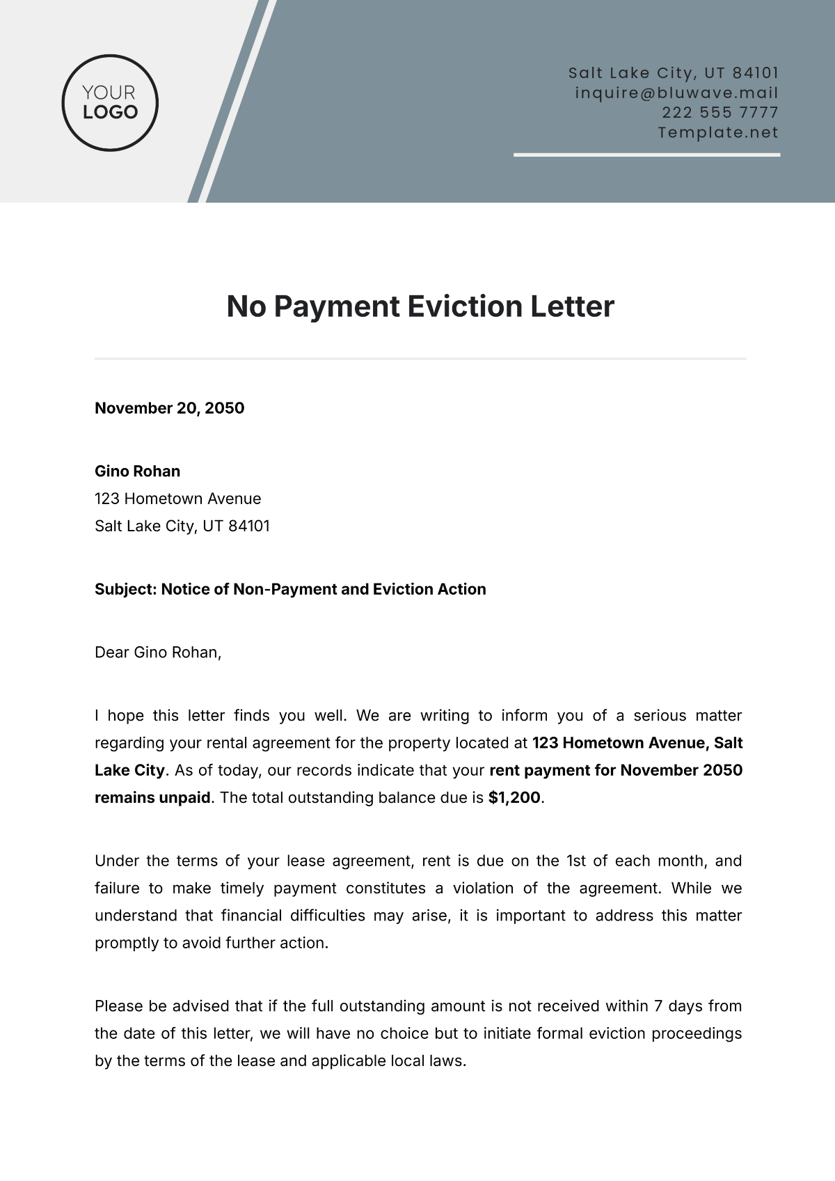 No Payment Eviction Letter Template - Edit Online & Download