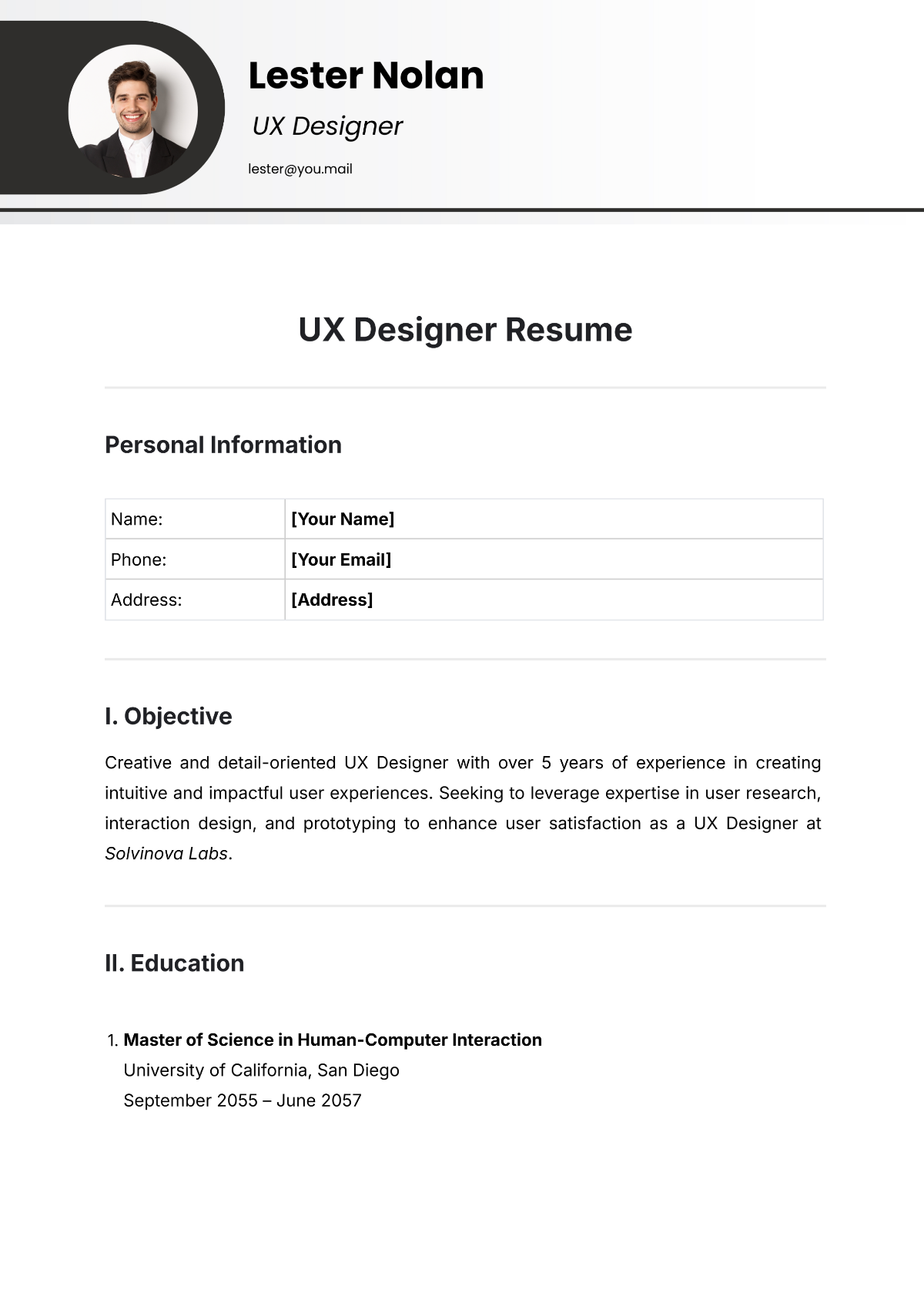 UX Designer Resume Template - Edit Online & Download