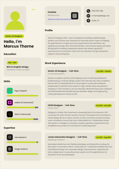 Free UX Designer ATS Resume Template, AI Resume Builder