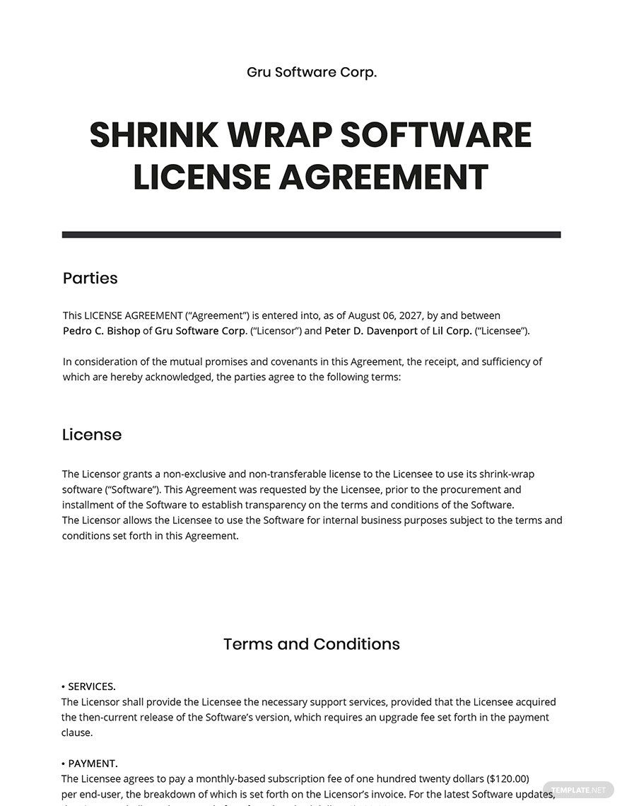 Free Shrink Wrap Software License Agreement Template