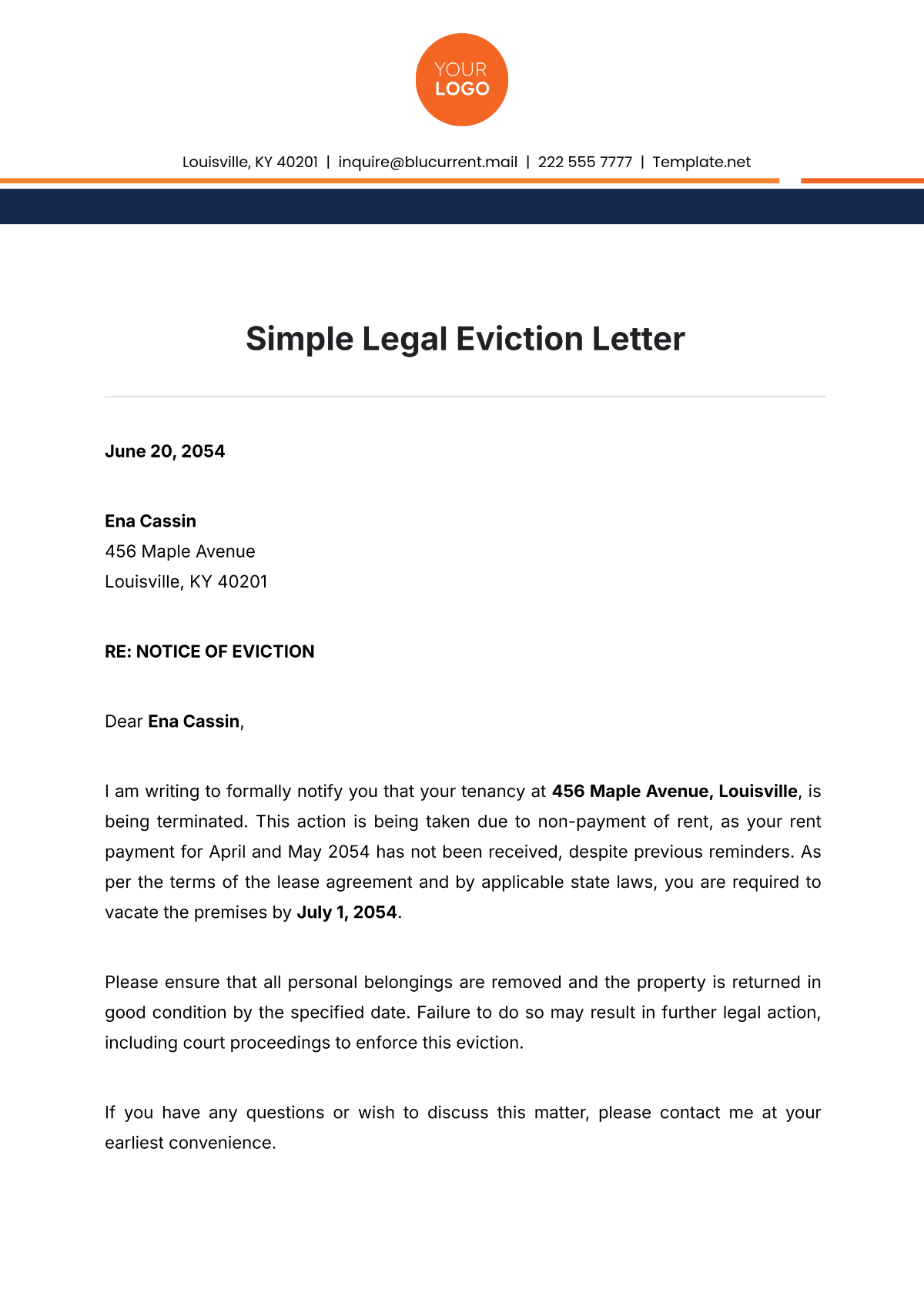 Simple Legal Eviction Letter Template - Edit Online & Download