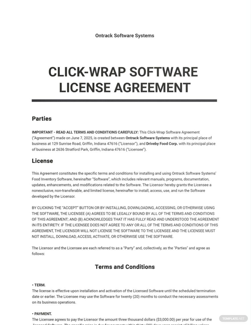 Click-Wrap Software License Agreement Template