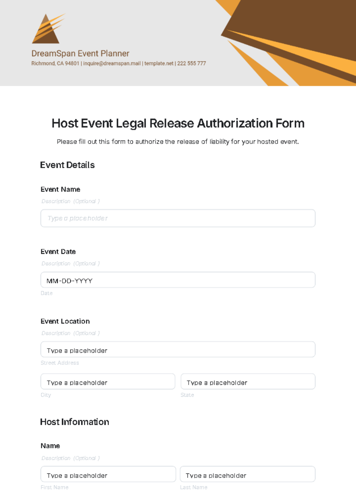 Free Host Event Legal Release Authorization Form Template