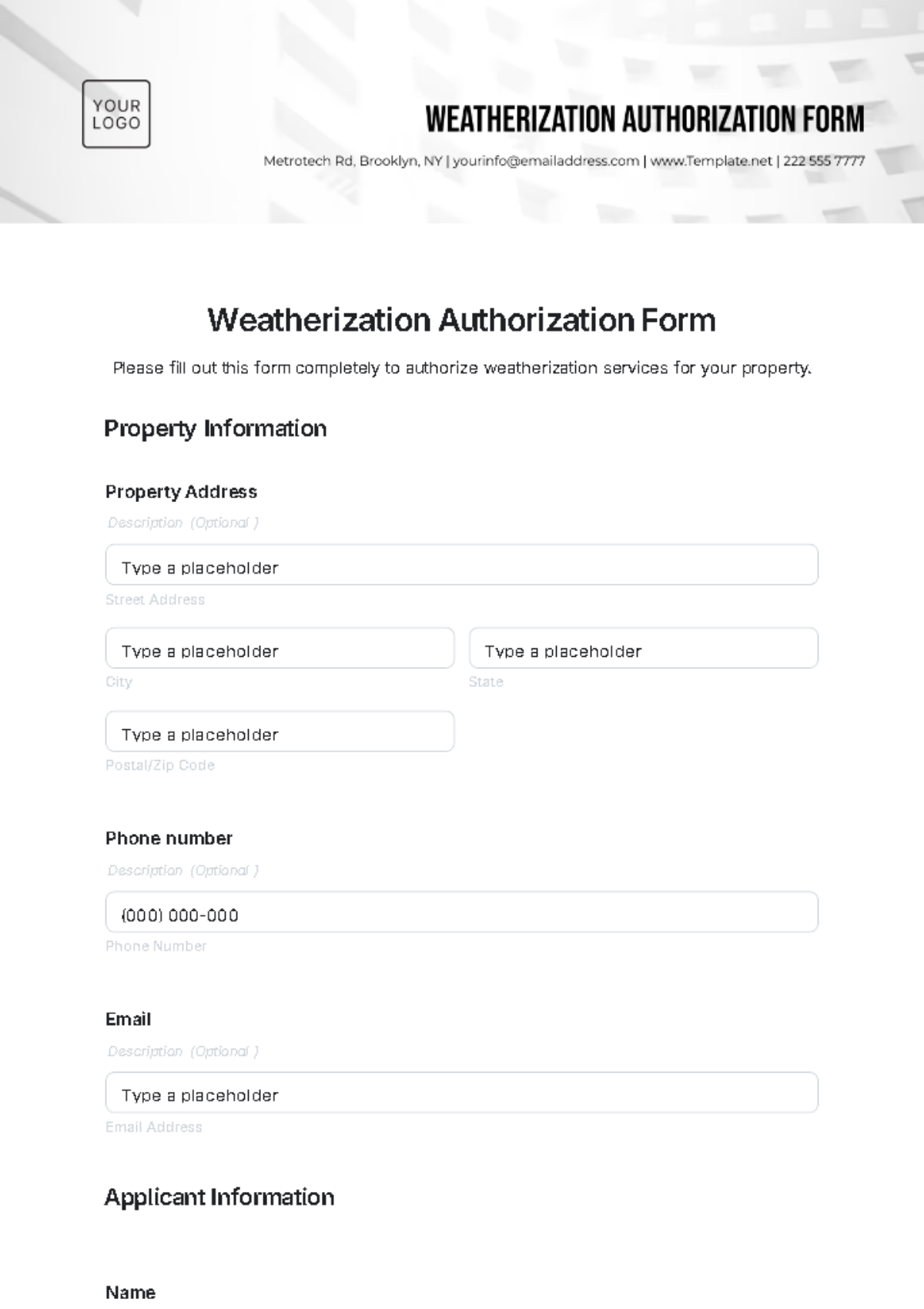 Free Weatherization Authorization Form Template