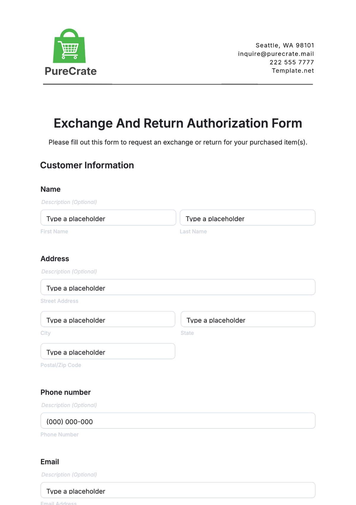 Free Exchange And Return Authorization Form Template