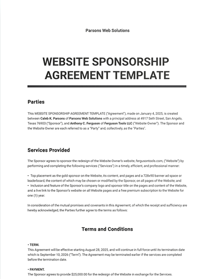 Free Sponsorship Agreement in Google Docs Templates, 11+ Download ...