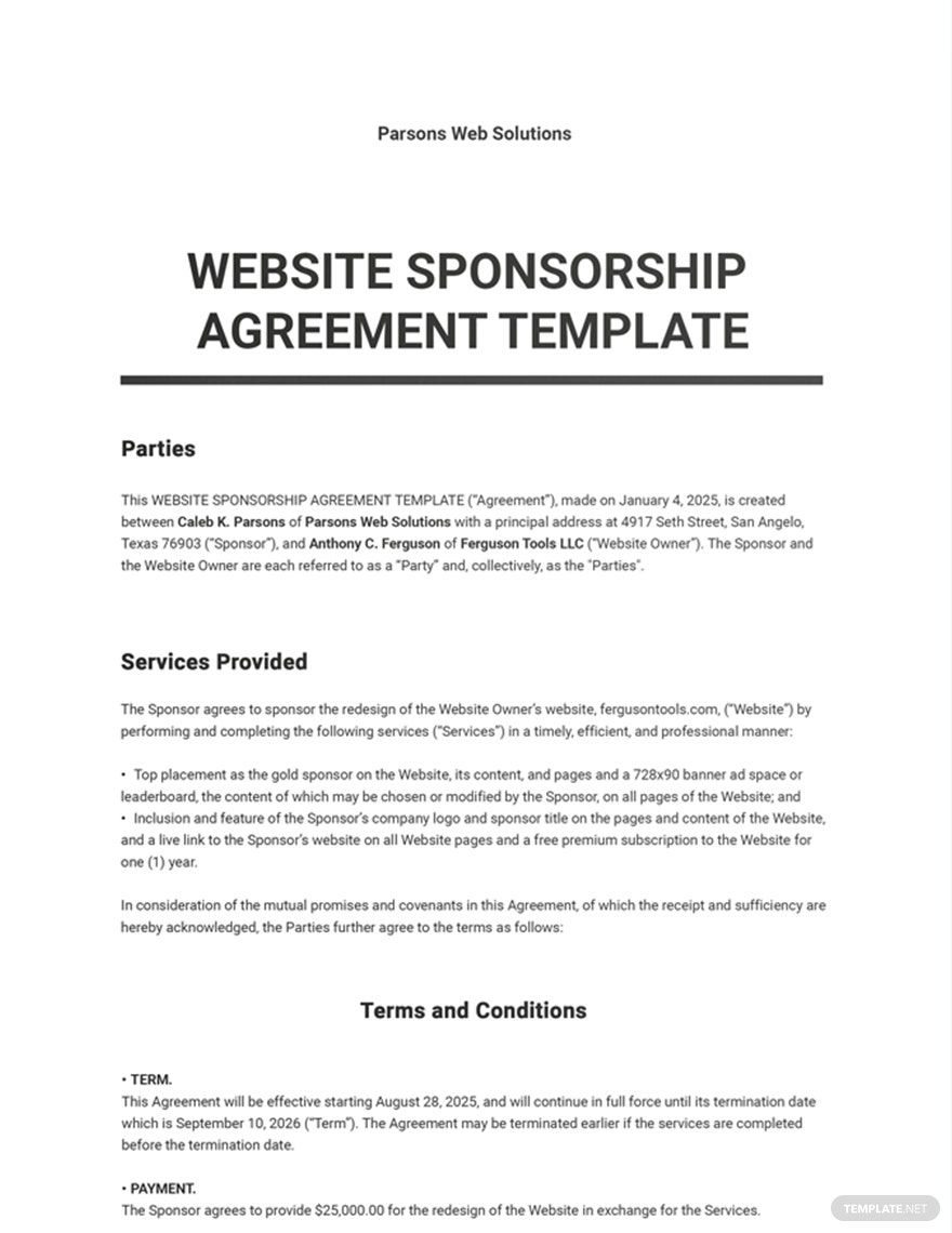 Website Sponsorship Agreement Template