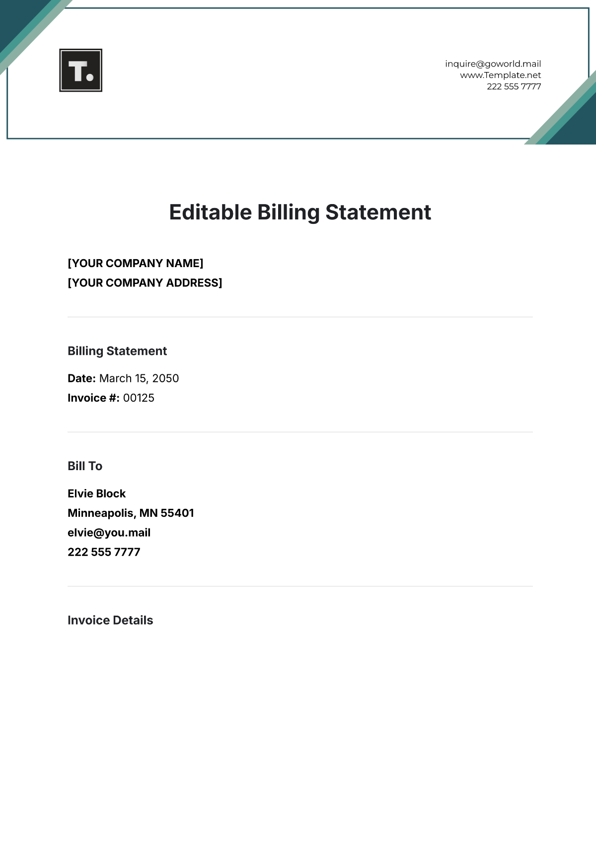 Editable Billing Statement Template - Edit Online & Download