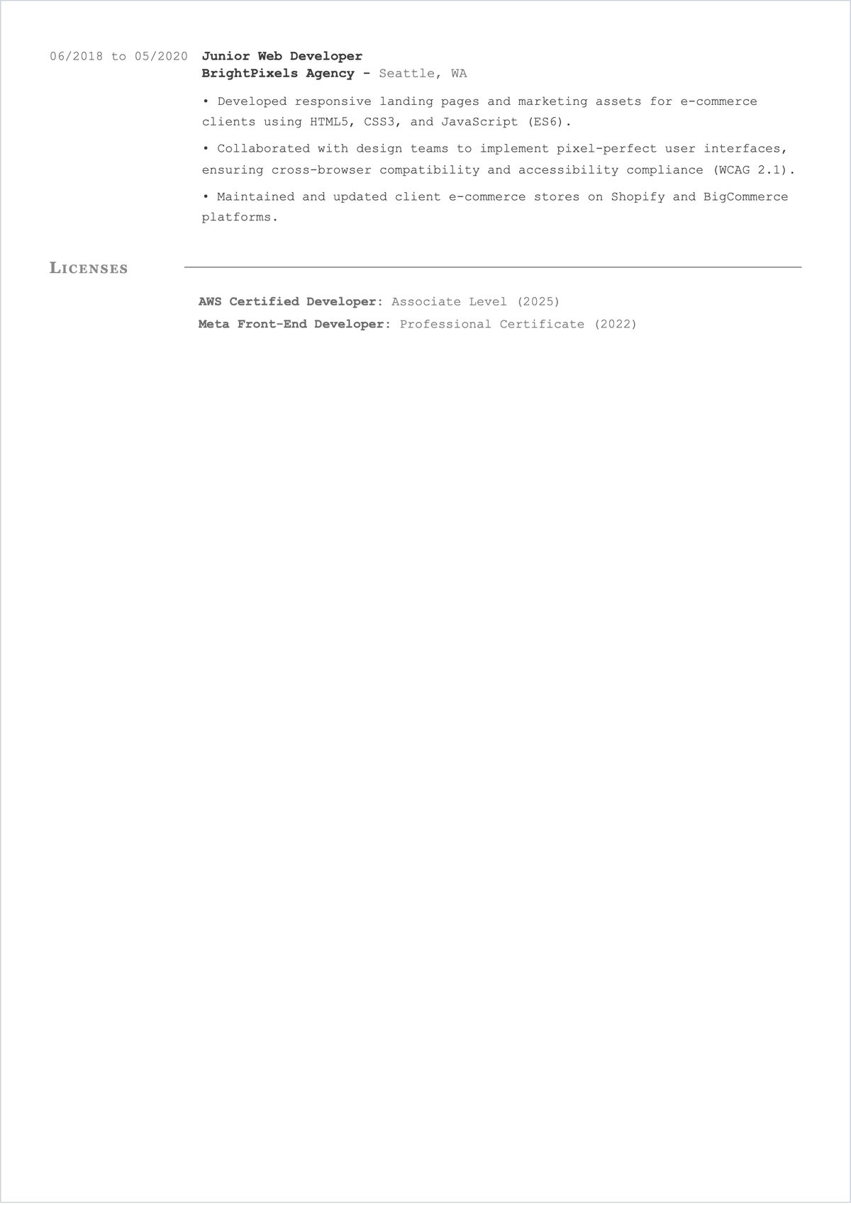 Free Web Developer ATS Resume Template, AI Resume Builder