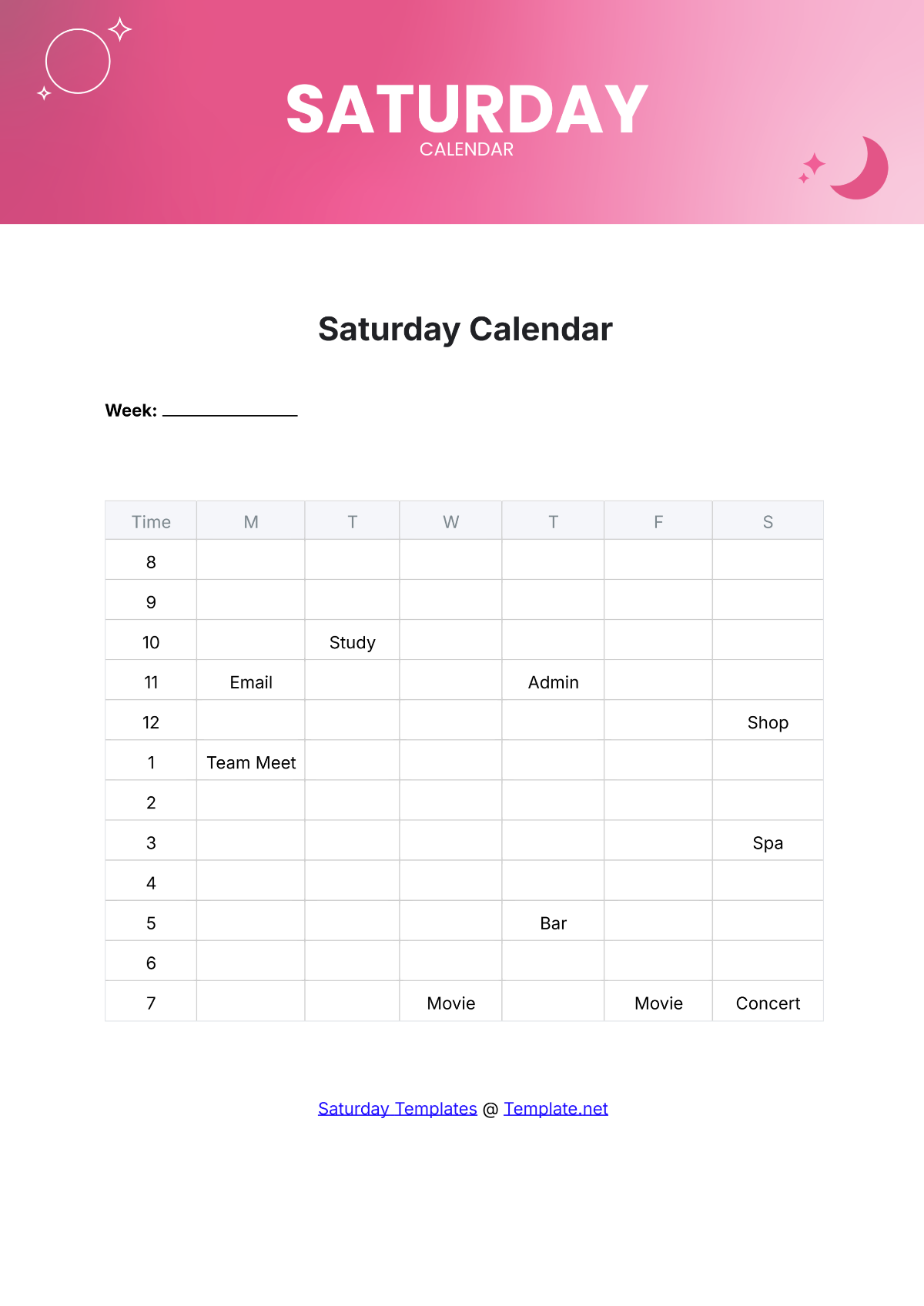 Saturday Calendar Template - Edit Online & Download