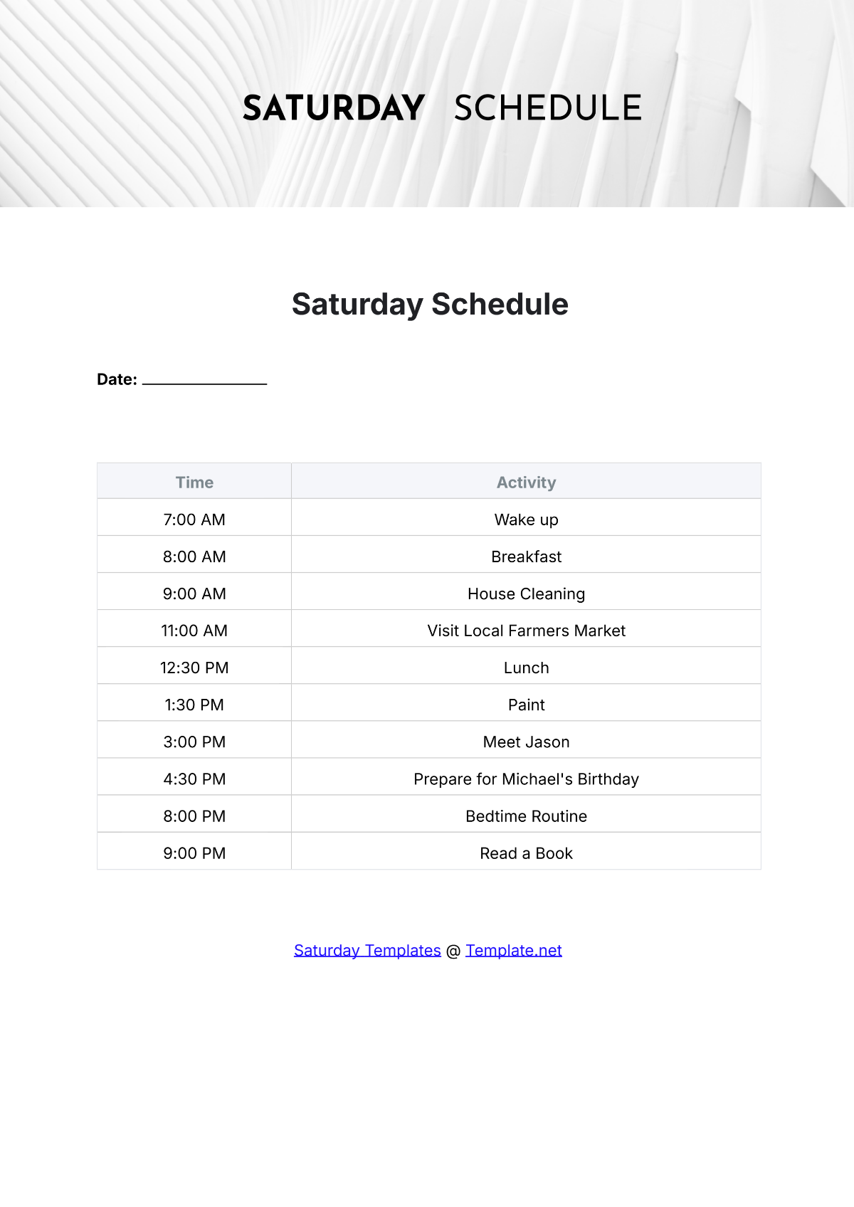 Saturday Schedule Template - Edit Online & Download