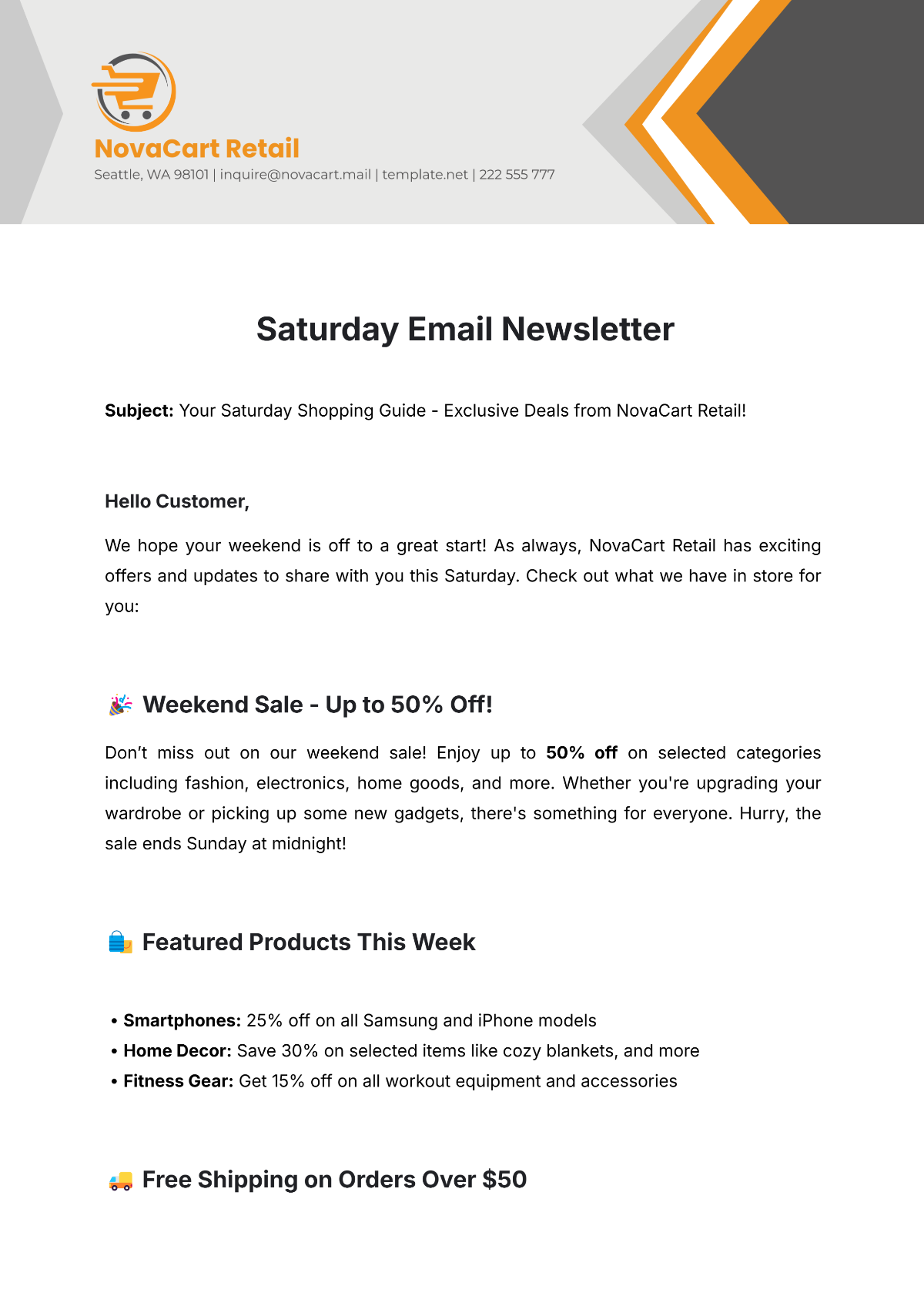 Saturday Email Newsletter Template - Edit Online & Download