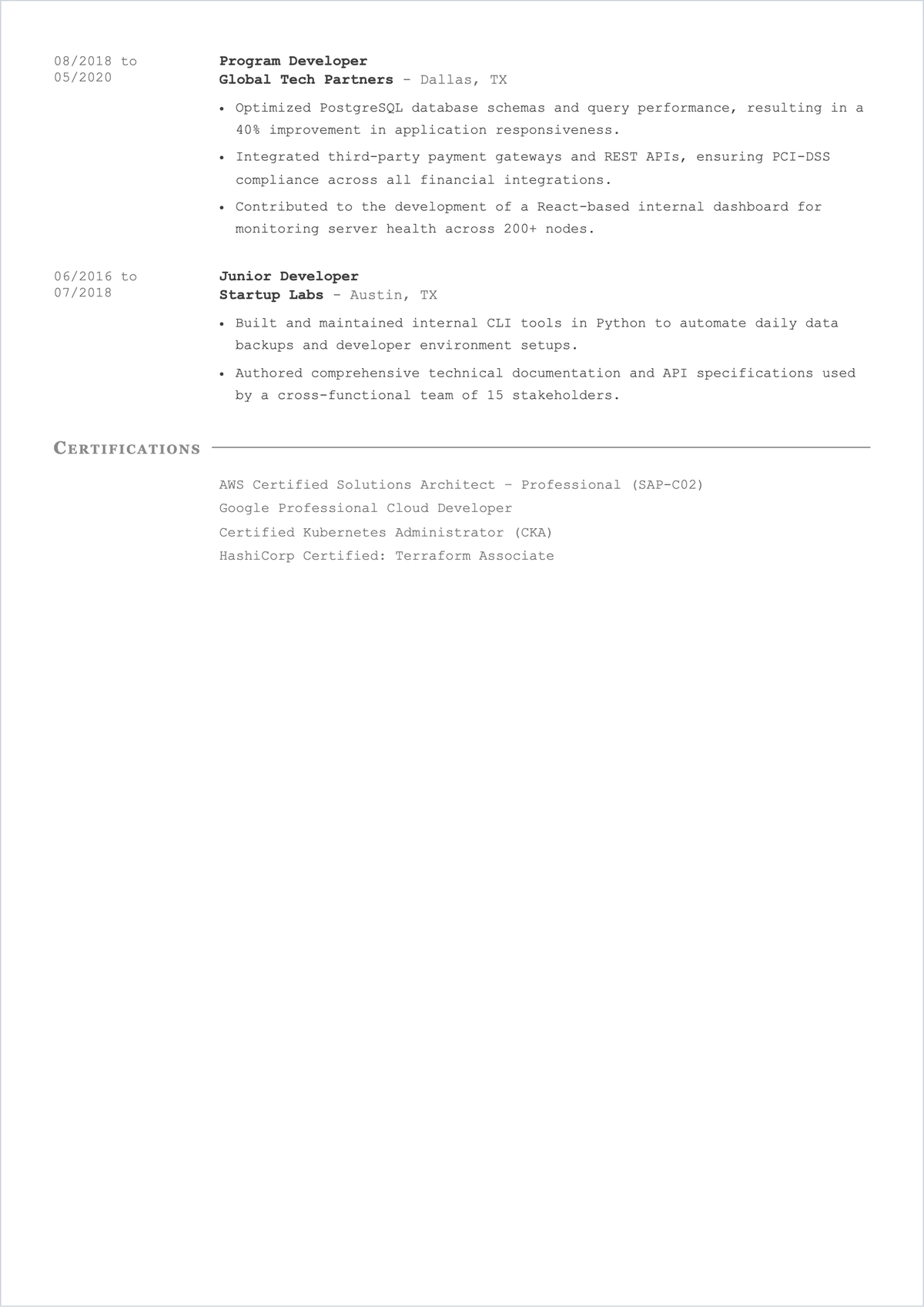 Free Program Developer ATS Resume Template, AI Resume Builder