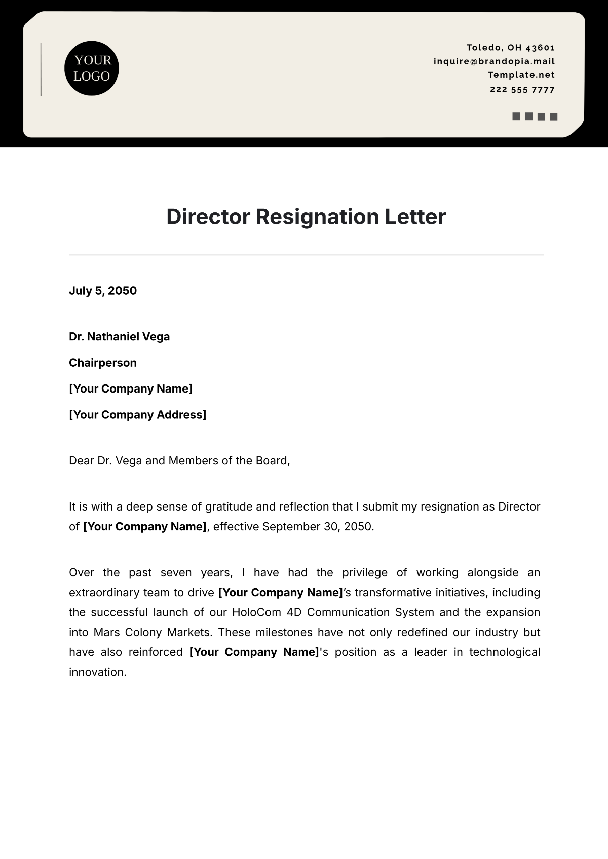 Director Resignation Letter Template - Edit Online & Download