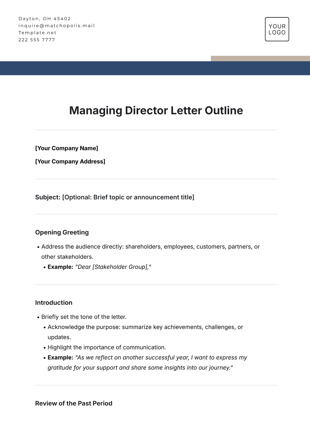 Managing Director Letter Outline Template - Edit Online & Download