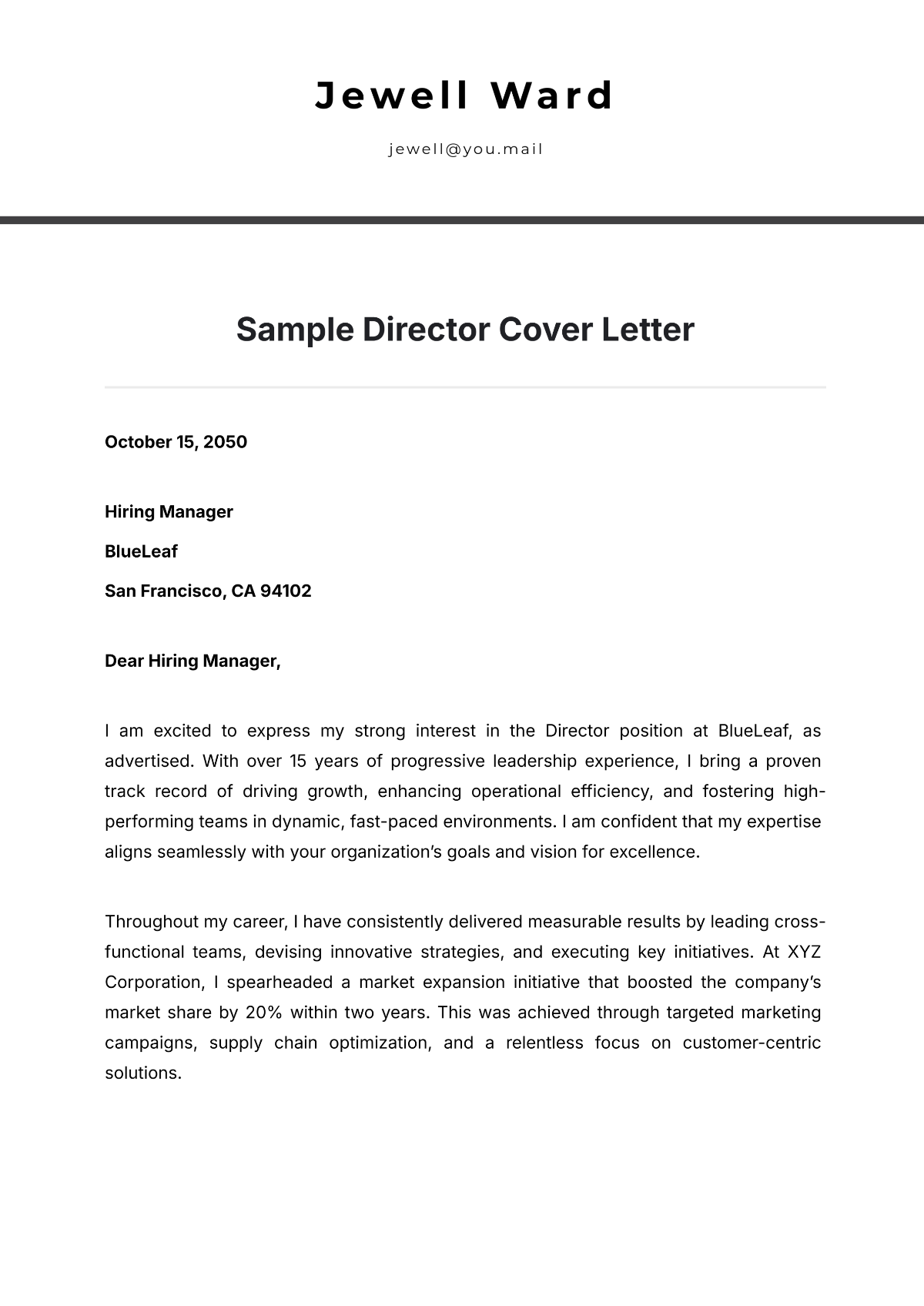 Sample Director Cover Letter Template - Edit Online & Download