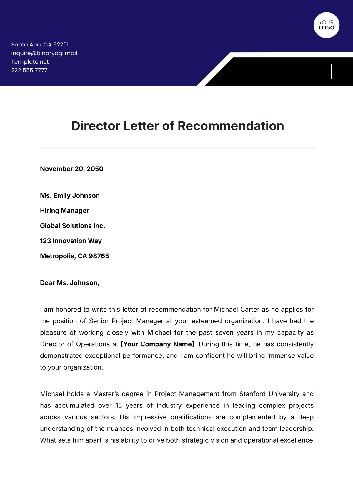 Director Letter of Recommendation Template - Edit Online & Download