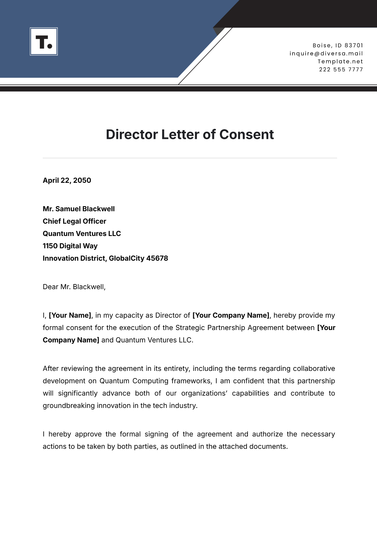 Director Letter of Consent Template - Edit Online & Download