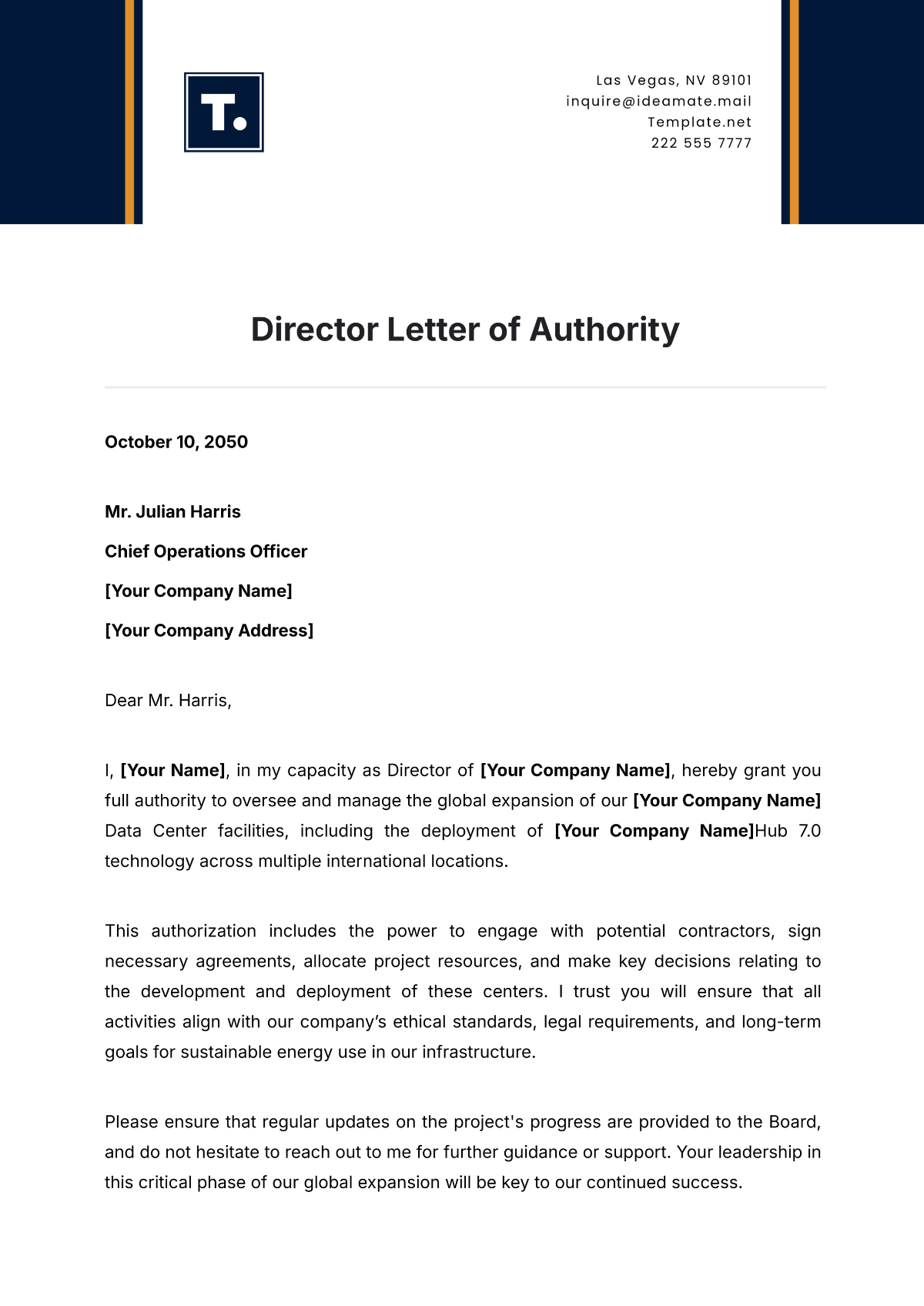 Director Letter of Authority Template - Edit Online & Download