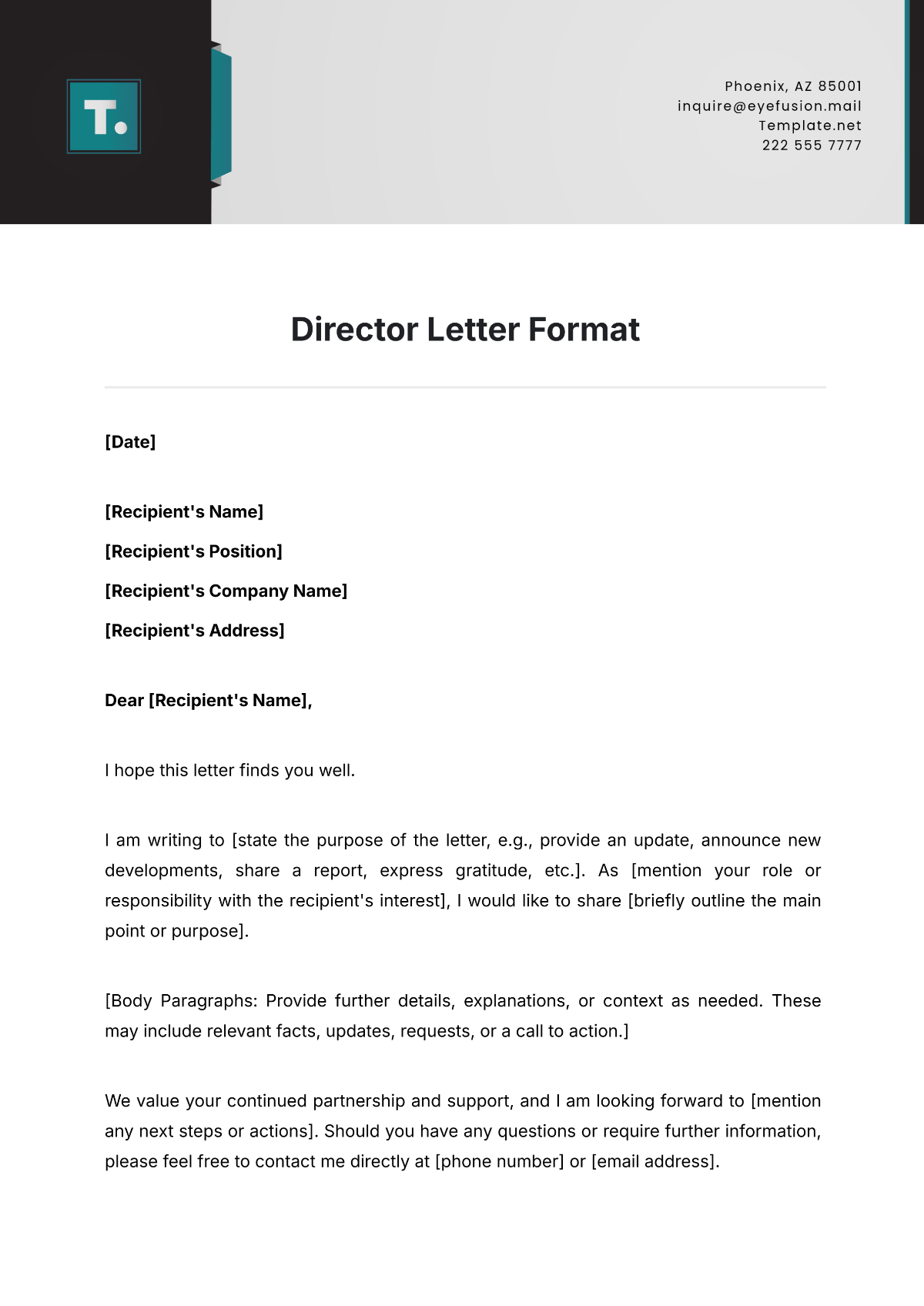 Director Letter Format Template - Edit Online & Download